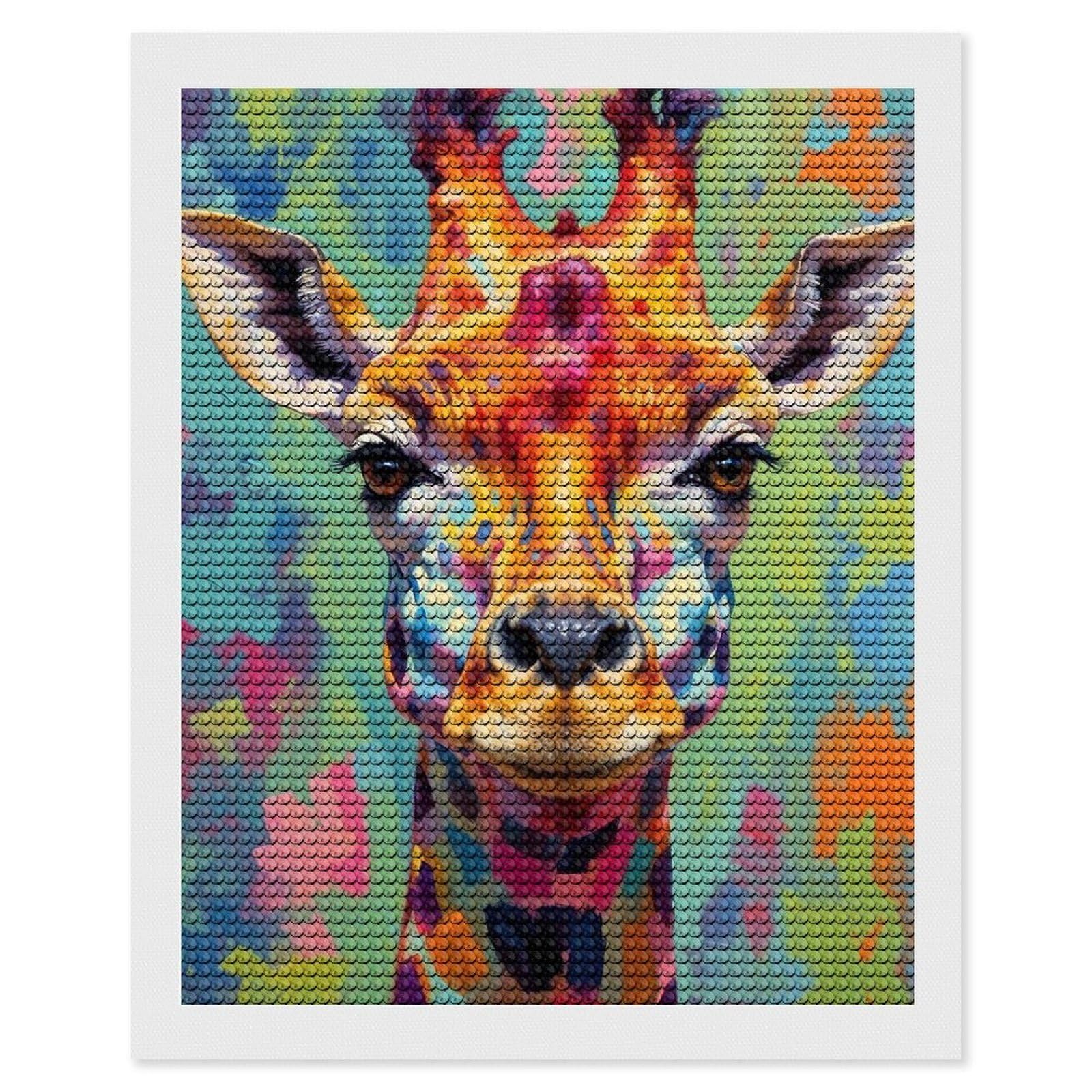 Junmoney Colorful Giraffe Portrait(5) Round Drill Diamond Painting 16"x20", Handmade Wall Decor, Modern Decor, Aesthetic Room Decor, Easy Craft Set