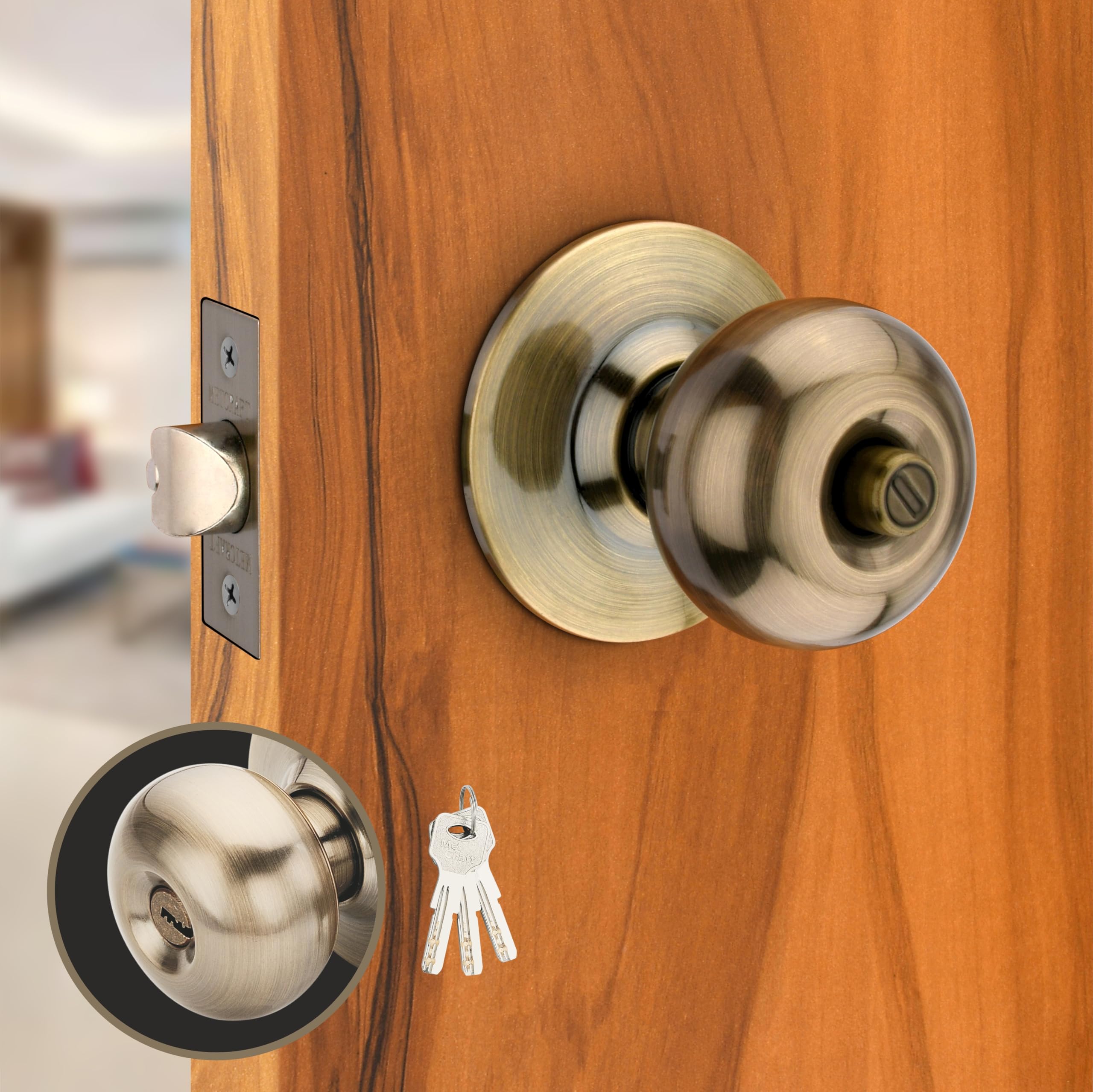 Room Door Knob Lock - with 3 Brass Key Cylindrical Lock for Bedroom/Main Door/Tubular Door Knob/Handle (Silver Matt, 60 mm Backset) — Amazon image 15