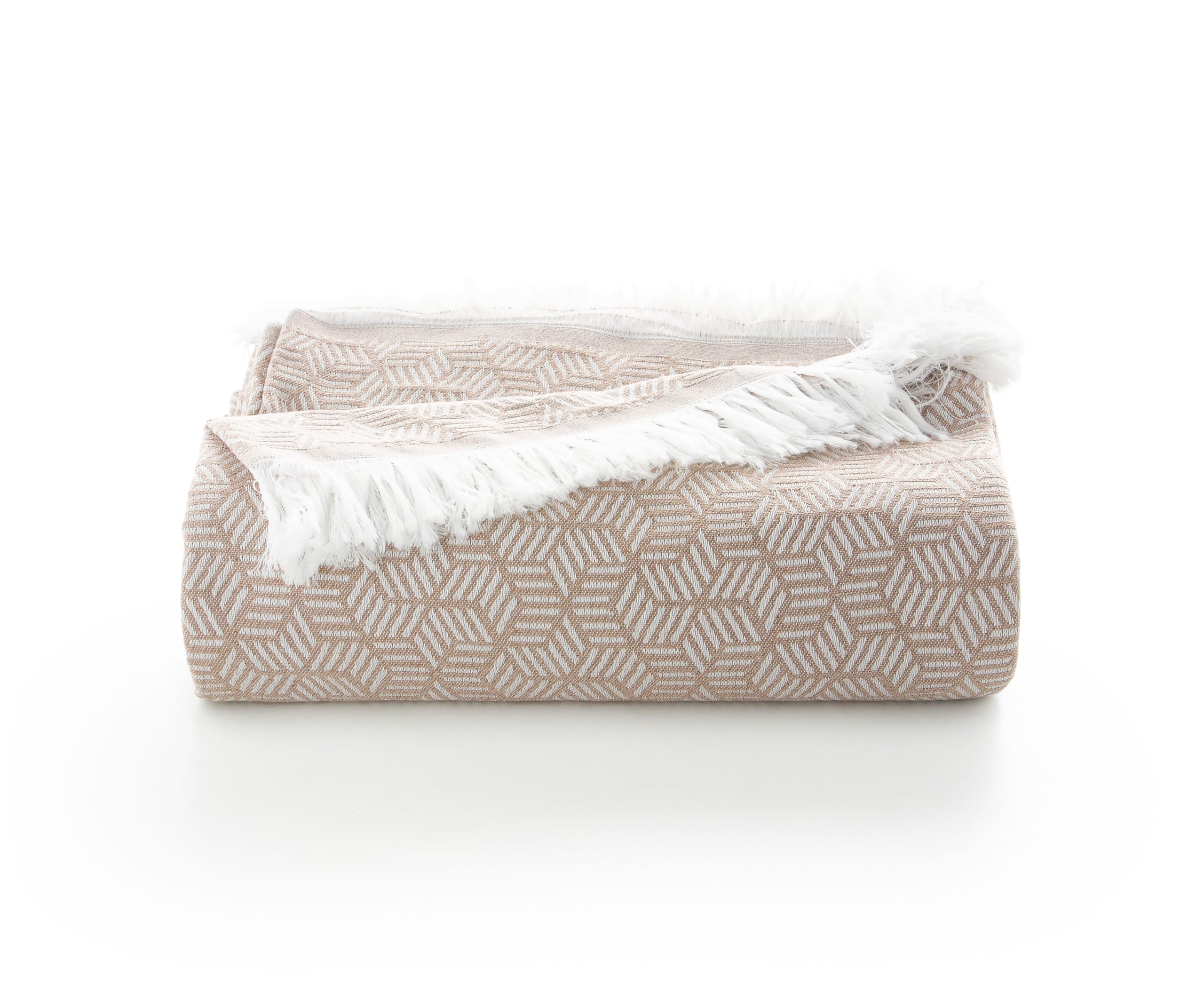 GAMUSI Colcha Multiusos Cama y Sofa. Plaid Foulard cubrecama Mantas de Sofa Suave algodón geométrico - 180x140 cm, Beige