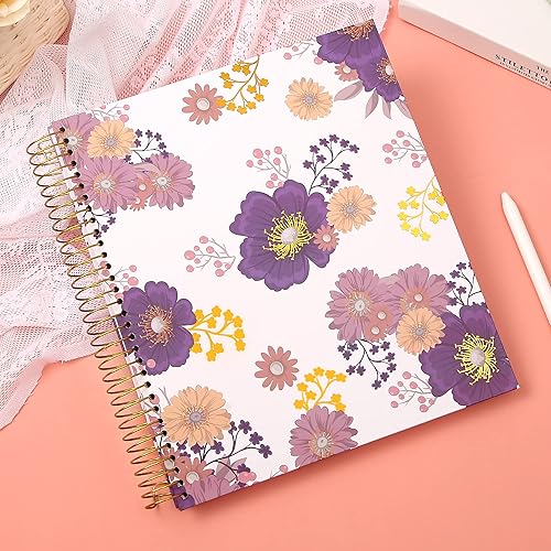 Miniatura 2 de CAGIE Cuaderno en espiral de tapa dura 8.5 x 11, cuaderno en espiral floral de 200 páginas con bolsillos, cuadernos encuadernados en espiral grandes