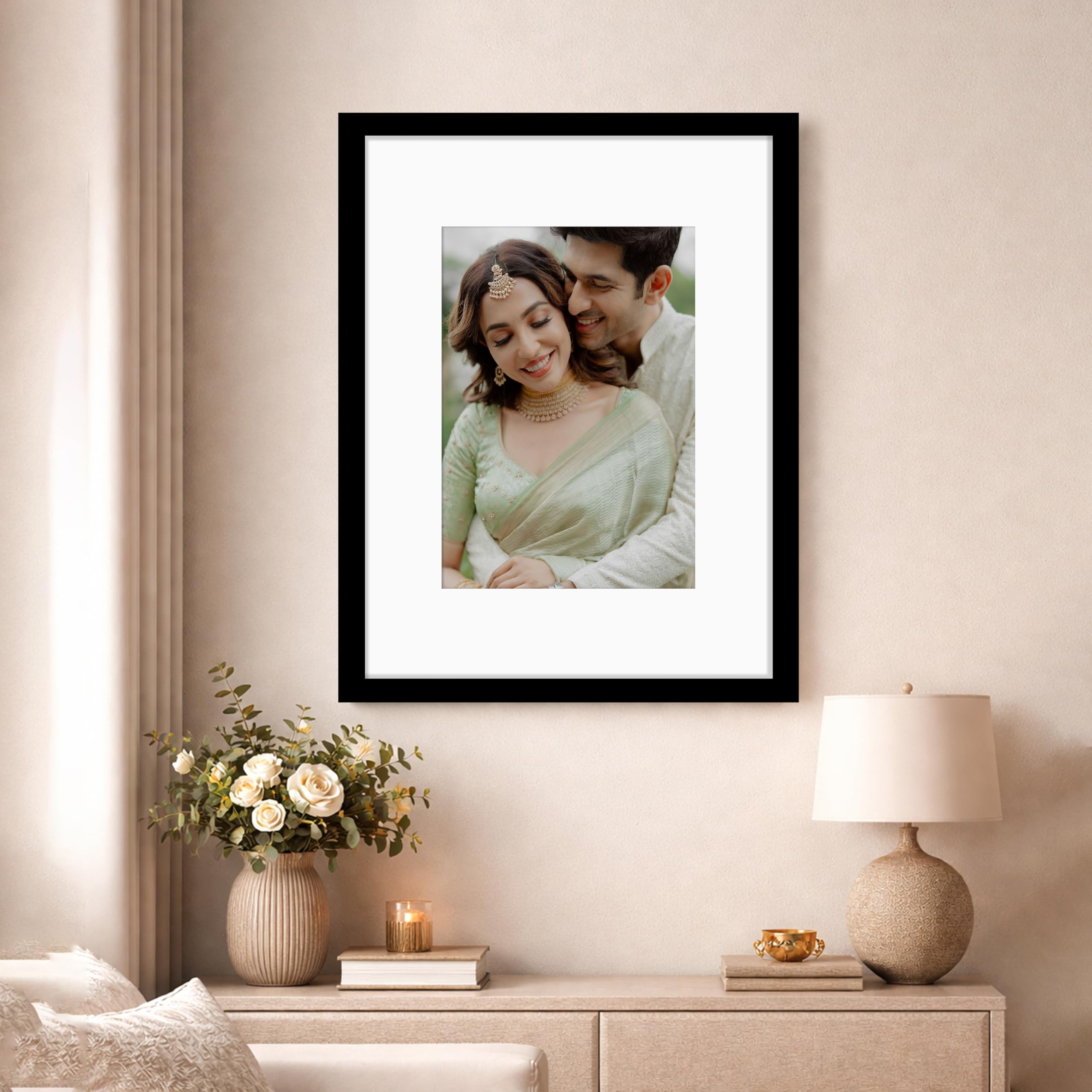 Art Street Synthetic Document Large Size Wall Photo Frame, Big Frames For Wall Artwork, Certificates, Picture & Photographs Home Decor (16x20 Inch, Matted To: 8x12-A4 Inch, Black)