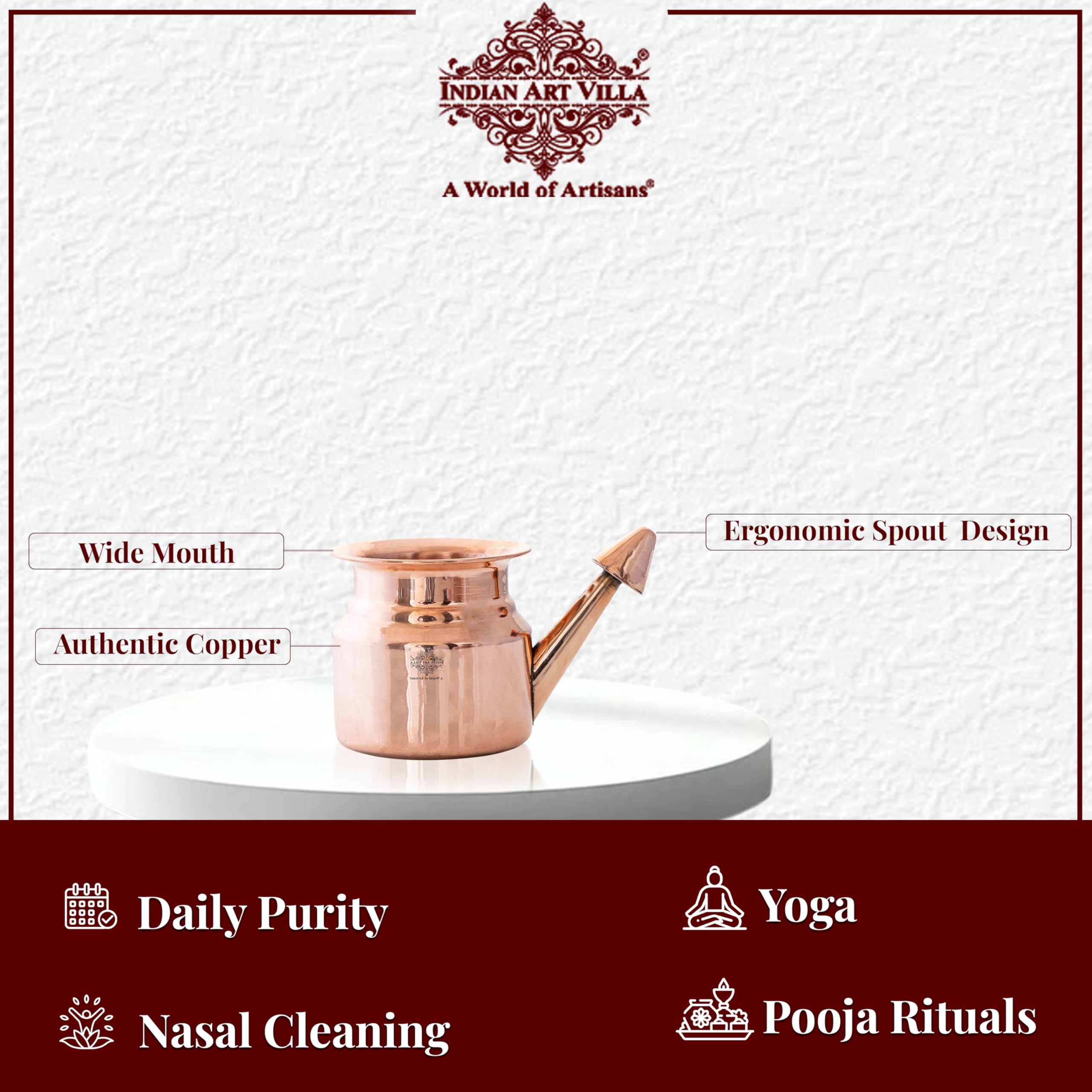 Pure Copper Neti Pot - Sinus Relief & Ayurveda -8