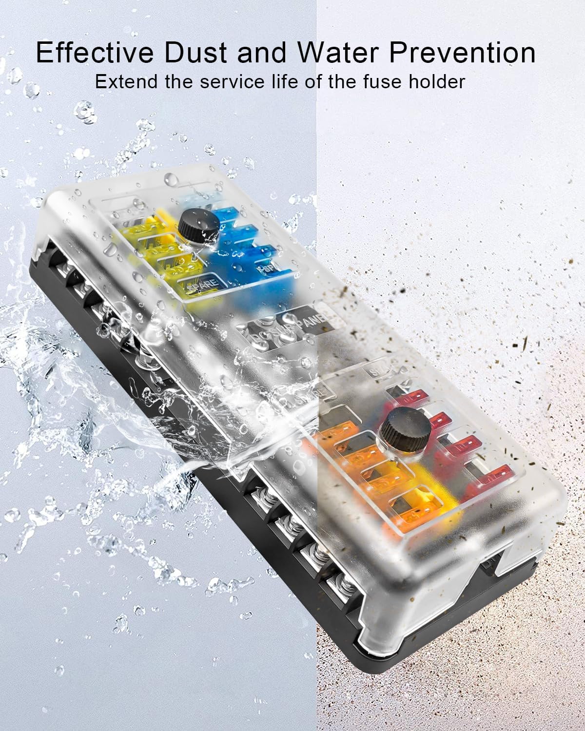 20 Way 16 Circuit Fuse Box, 100A Per Block, 30A Per Circuit, 36V DC, Metal & Plastic, Through-Hole Mount, Fuse Box