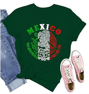 Mexico Shirts for Women Mexico Flag Print Casual T-Shirt Vintage Mexican Pride Tee Tops
