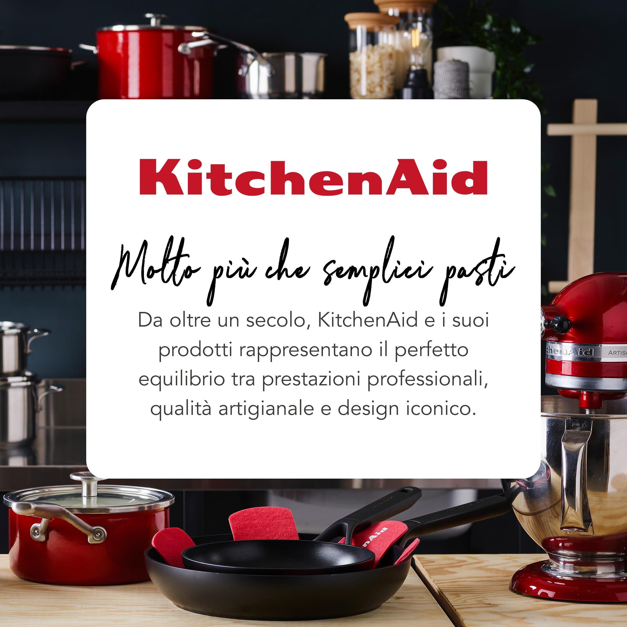 KitchenAid Aluminium Casseruola con Coperchio Vetro Ceramica Antiaderente, 24 cm/4,91 L, Senza PFAS, Compatibile Induzione, Manico Acciaio Inox, Adatta Forno, Lavastoviglie, Nero