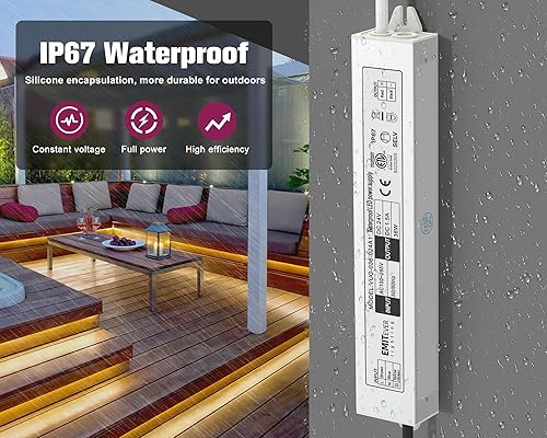 Miniatura 5 de EMITEVER Controlador LED de 24 voltios, 36 vatios, con certificación ETL, fuente de alimentación IP67, transformador de bajo voltaje, convertidor de