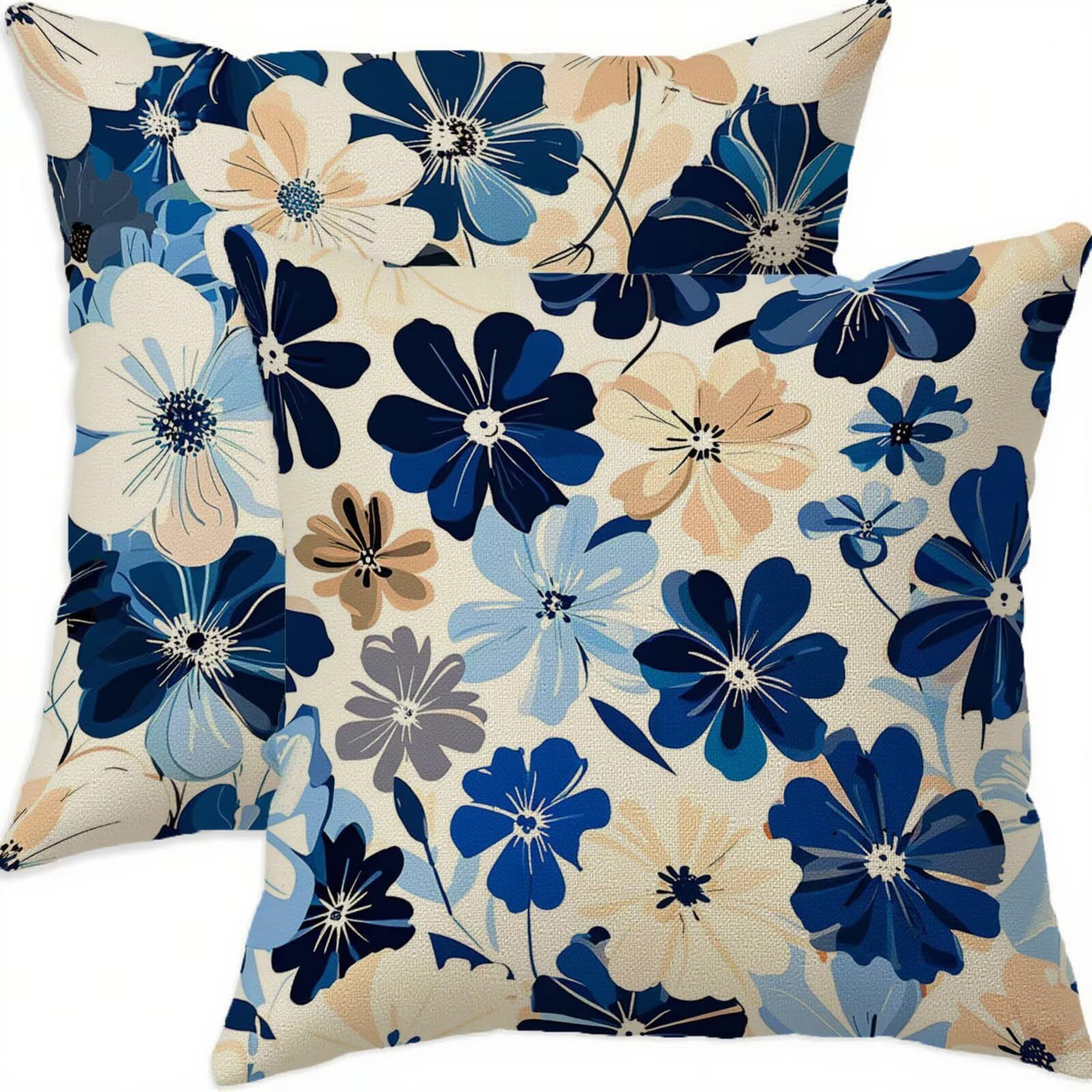 Housse coussin 80x80cm bleu lin vintage imperméable pour créer un coin lecture cosy dans le salon