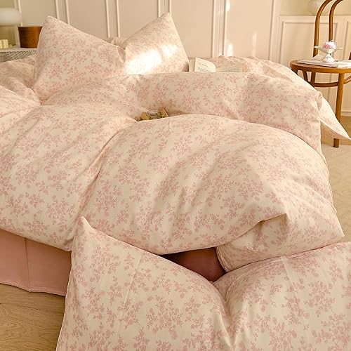 Miniatura 169 de 3 piezas de juego de funda de edredón tamaño individual XL, funda de edredón blanca con estampado floral azul, ropa de cama coquette de algodón