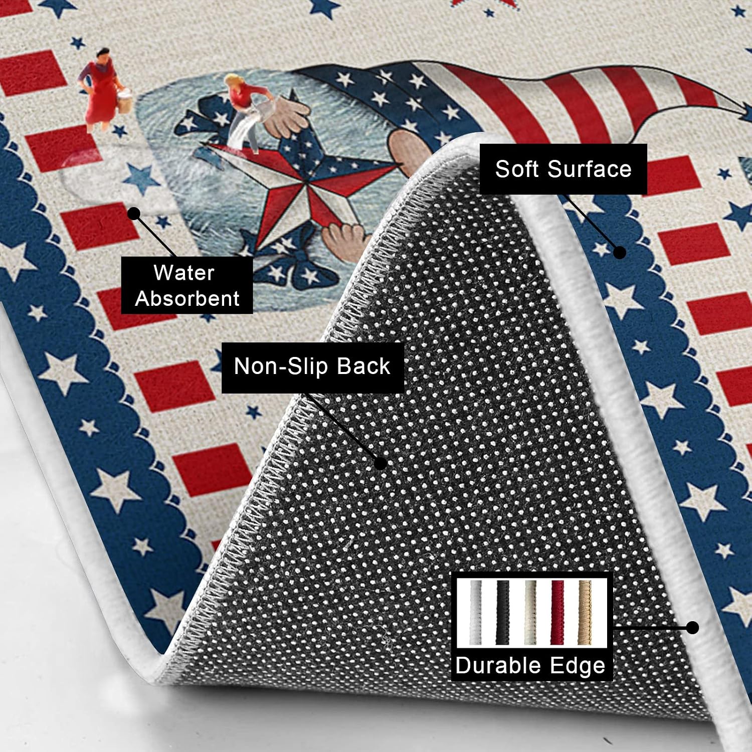Prime Leader 4th of Kitchen Mat Set 2 Pieces July Gnome Red and Blue Patriotic Non Slip Kitchen Rugs Washable Runner Rug Mats for Sink Laundry (19.7" x 31.5"+19.7" x 47.2")