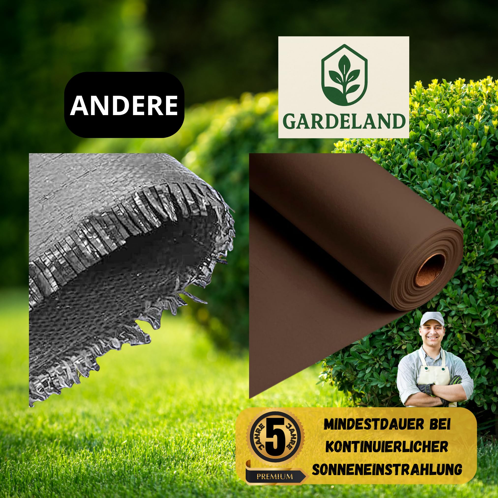 Unkrautvlies Braun Gartenvlies -5 Jahre Premium UV Behandlung im Außenbereich- Rolle 50 Meter x 1 Meter 90g/m2 Unkrautvlies Wasserdurchlässig Unkrautfolie FRANSEN Nicht aus Hergestellt EU