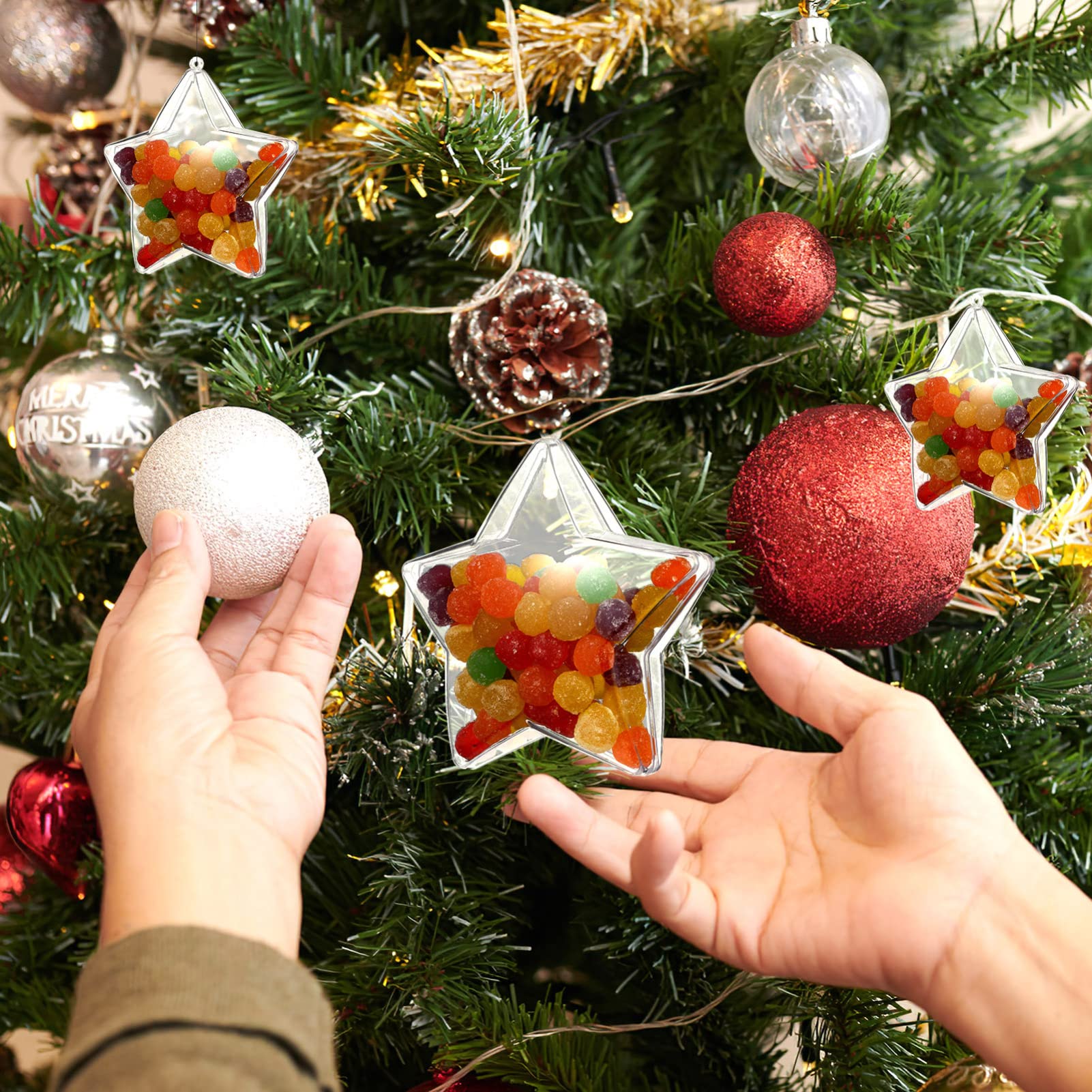 Ornamento a Forma di Stella Riempibile in Plastica 20 Pezzi
