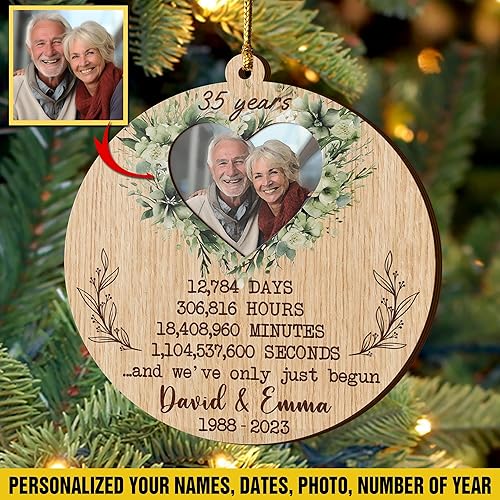 Miniatura 3 de V VIBEPY Adornos personalizados para parejas, adorno de aniversario 2023, 3.5 pulgadas, adornos de 3 capas, decoraciones de 35 aniversario,