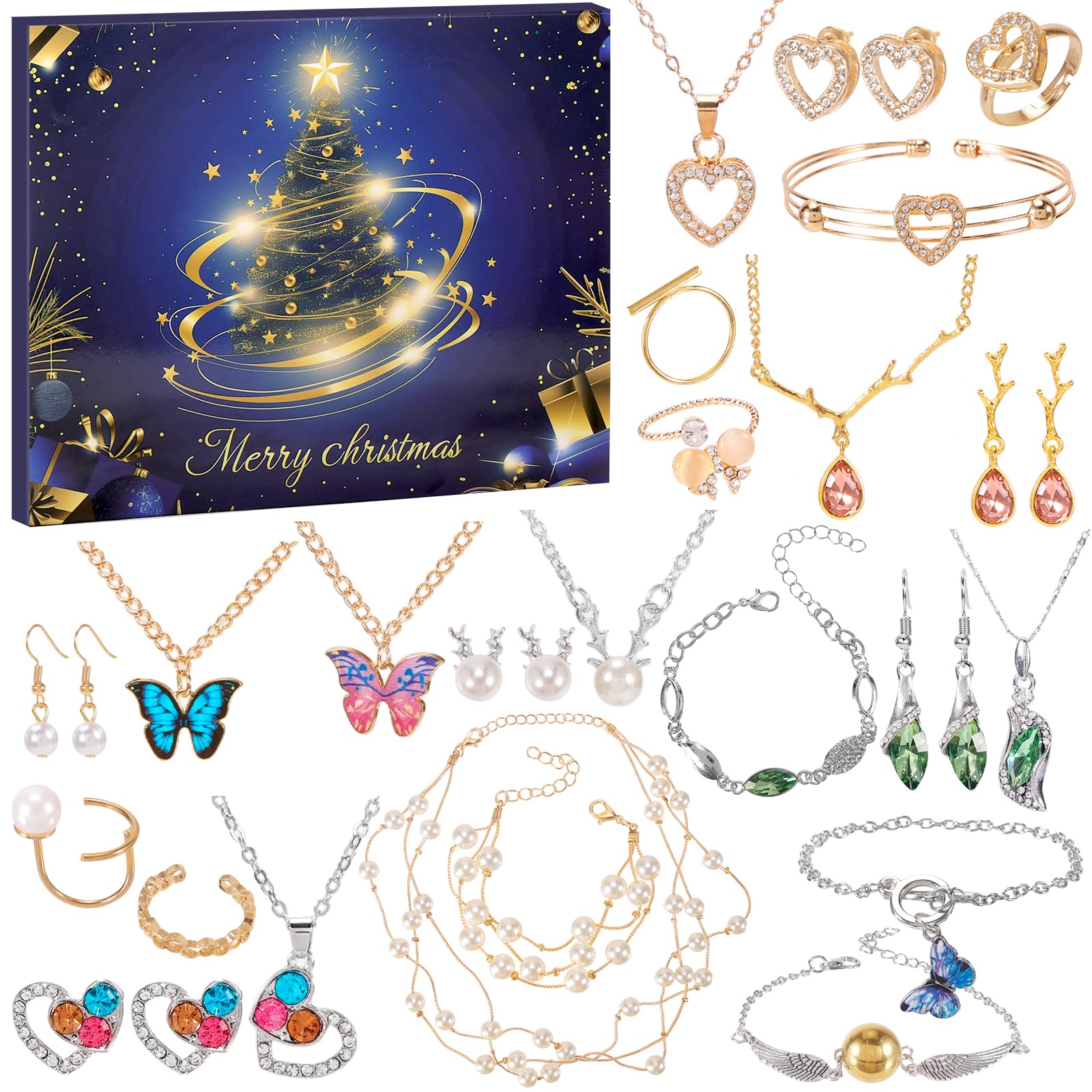 HOWAF Jewellery Advent Calendar 2025 Women Advent Calendar 2025 Teen Girl, Christmas Countdown Luxury Jewelry for Adults Ladies Teenage Girls, Xmas Surprise Gifts with Bracelet Necklace Earring Ring