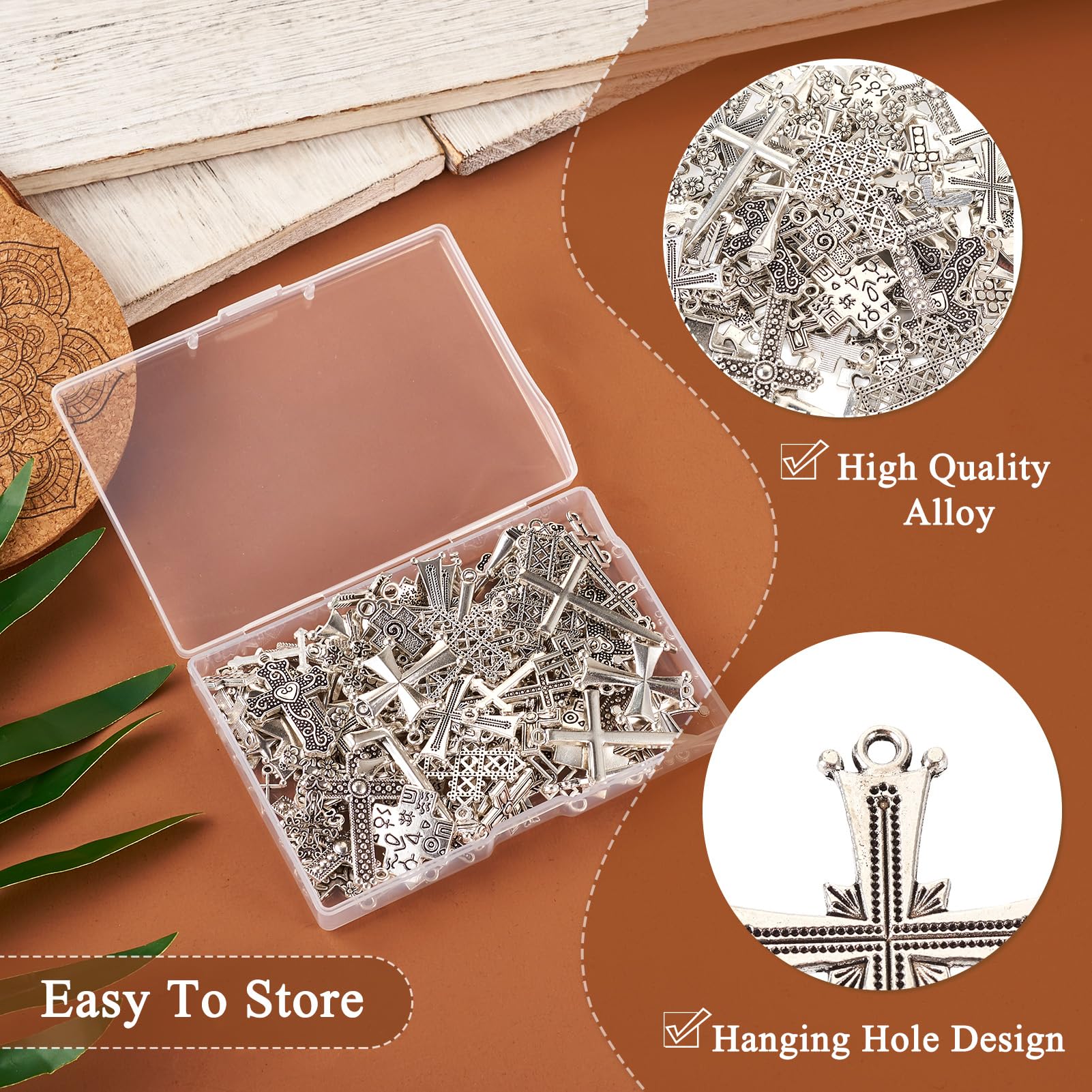 PandaHall 100pcs Tibetan Style Cross Charms Pendants Antique Sliver Crucifix Cross Dangle Charms for DIY Crafts Necklace Jewelry Making - Image 4