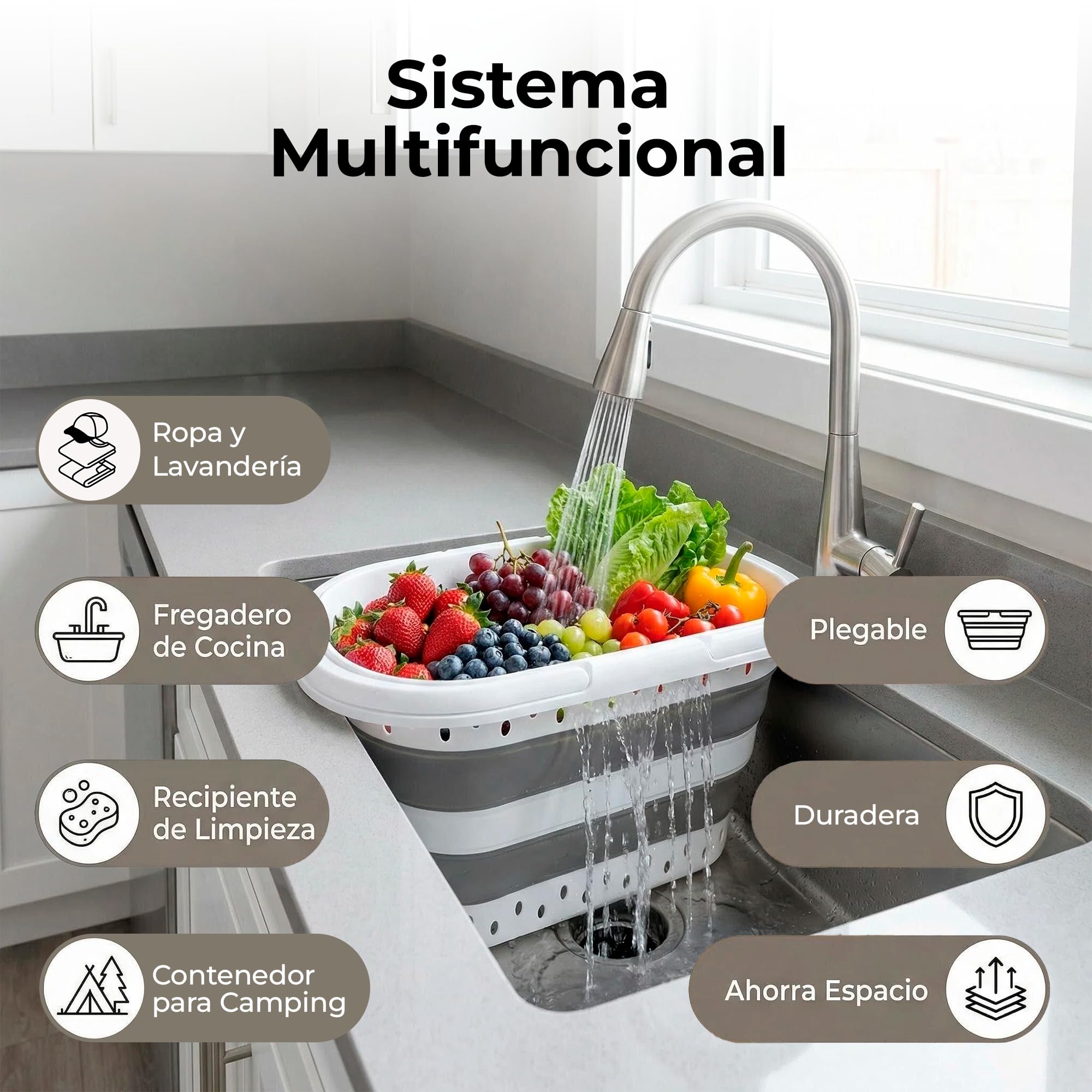 Cesto Plegable de Colada 32L CIA&CO, Cesta de Ropa Plegable de Silicona con Asas, Compacta y Portátil, Ahorra Espacio, para Lavandería, Camping, Cocina, Fregadero y Limpieza