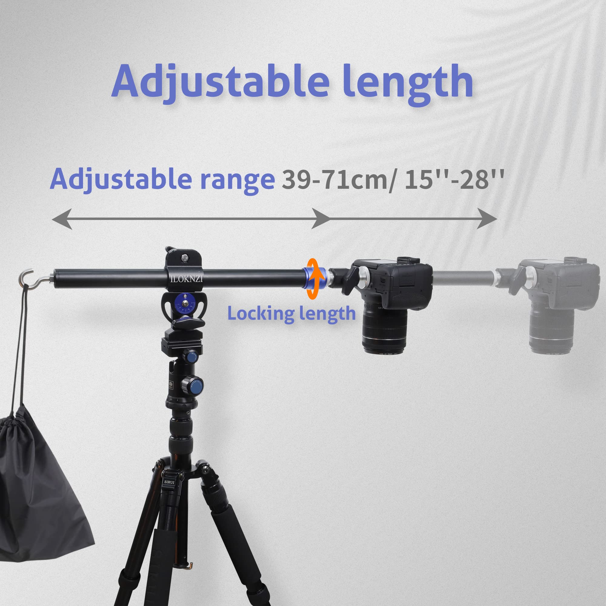ILOKNZI Aluminum Tripod Extension arm with Retractable Extender Horizontal Center Column arm