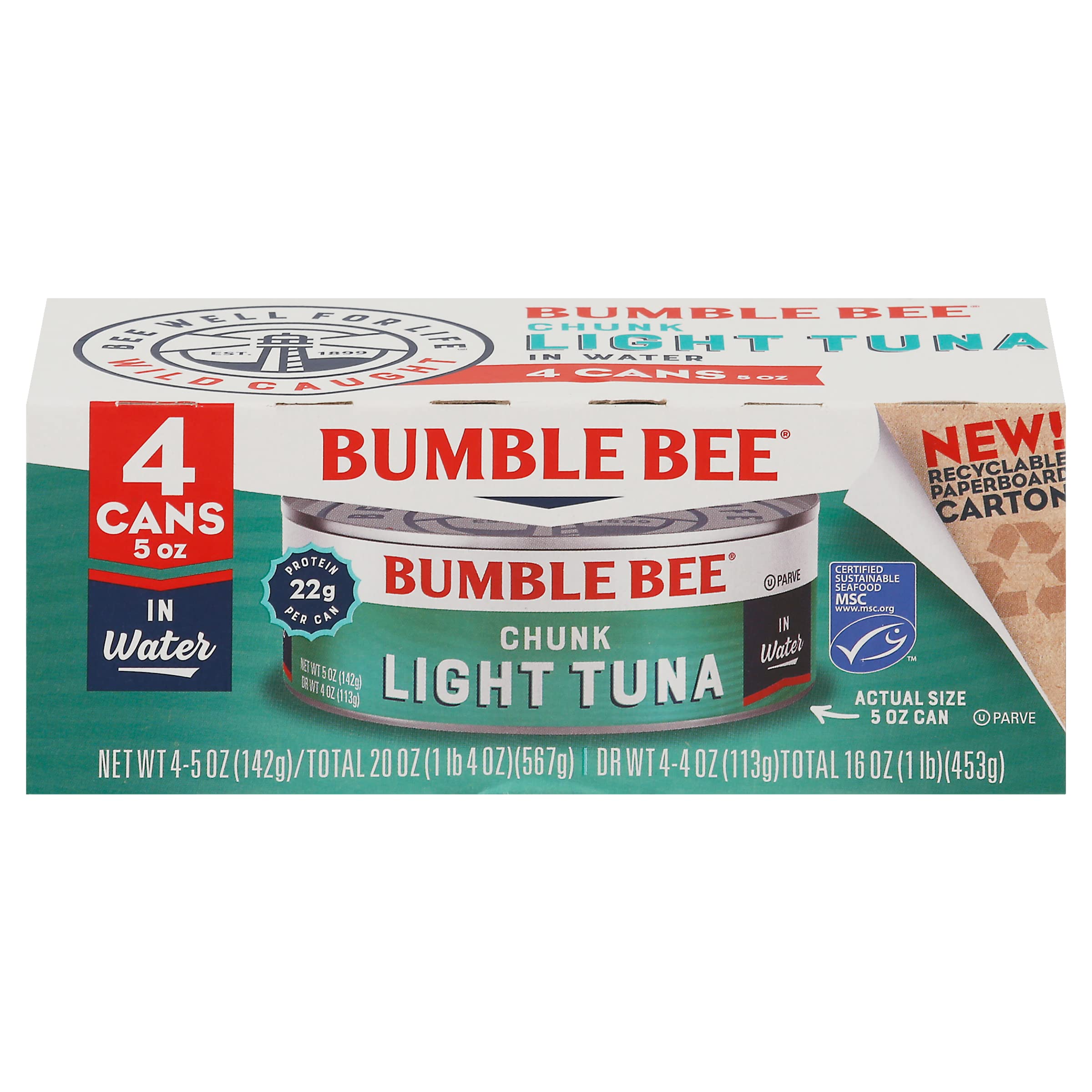 Bumble Bee Chunk Light Tuna In Water, 5 Oz Cans