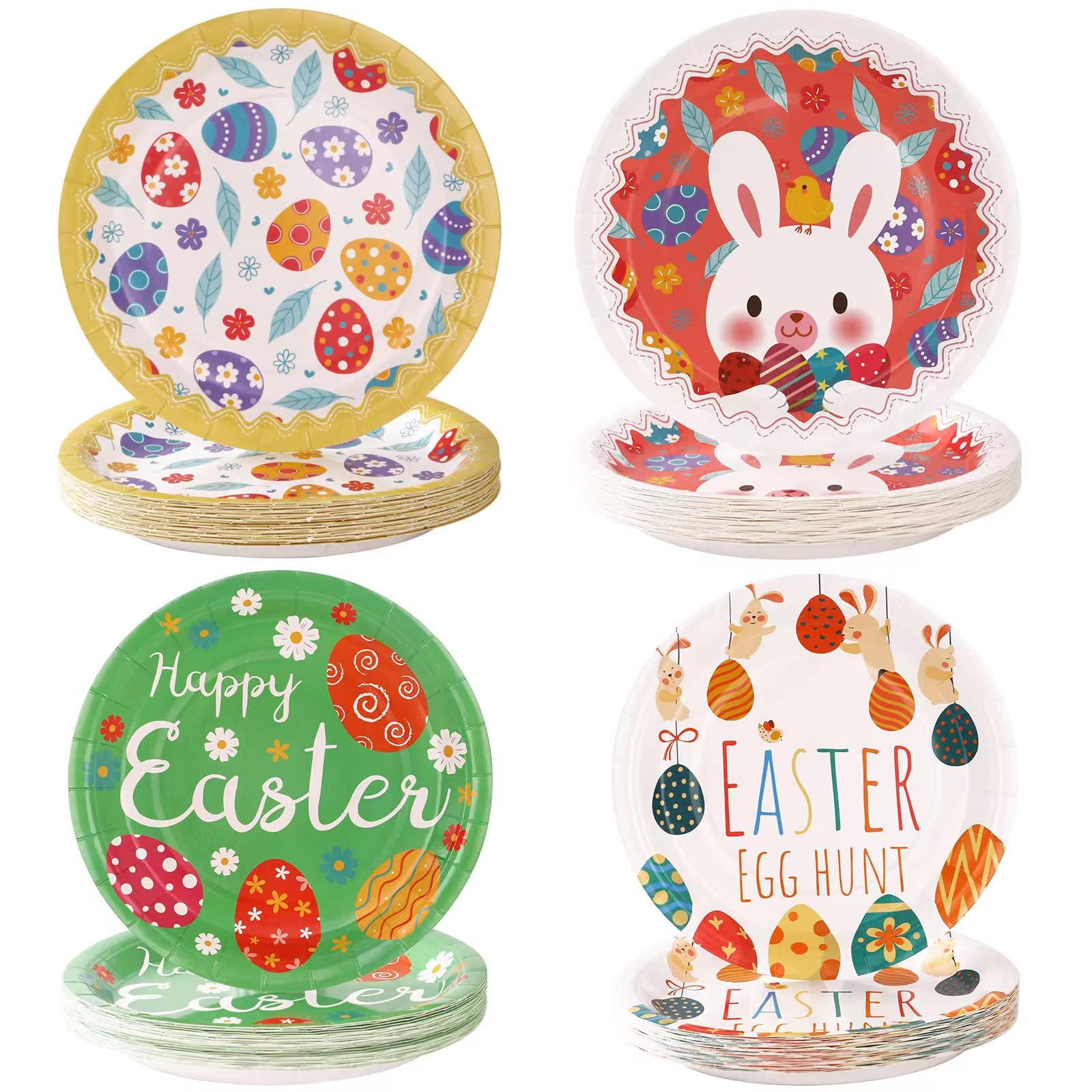 Boocikey Easter Paper Plates Bulk,60 Pcs 9 in Easter Dinner Plates, Disposable Eggs Design Party Paper Tableware Include 9” and 7” Plates, Napkins, Cups, and Straws for Easter Picnic Party Supplies