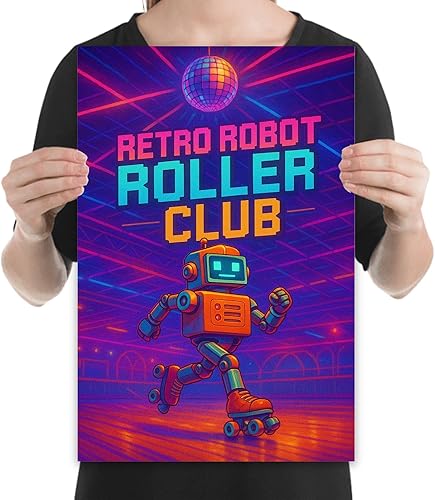 Miniatura 2 de Retro Robot Roller Art Poster - Neon 80s Theme - Gloss Paper Finish - Wall Decor for Gaming Room