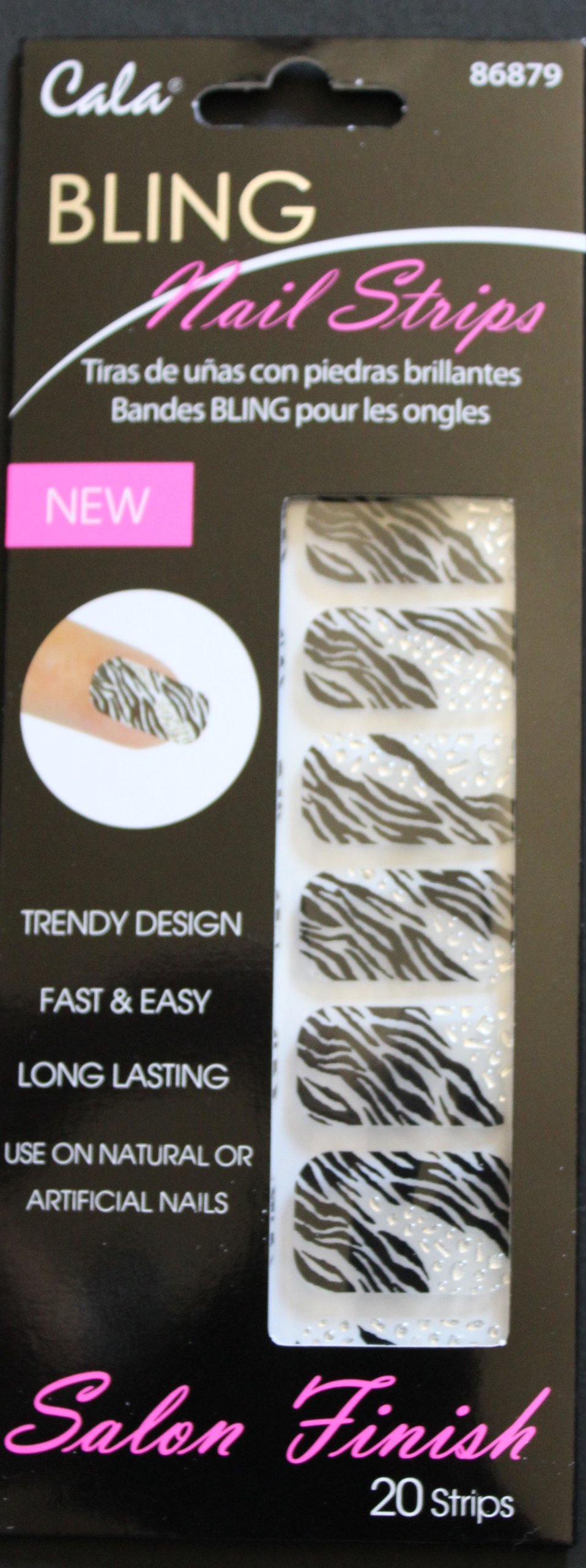 Cala Nail Strips -Black & Silver Rhinestones Zebra 86879