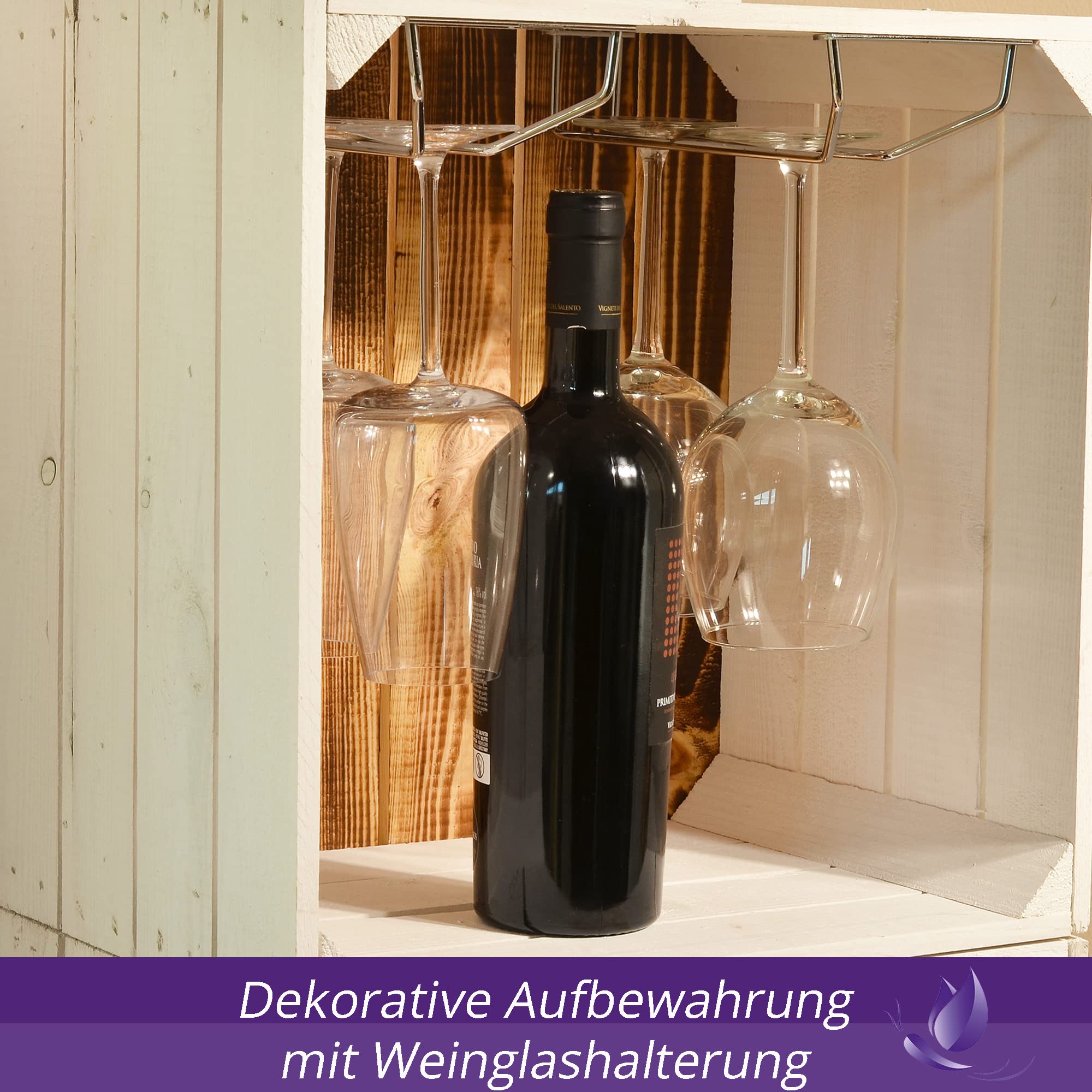 Weinregal Wino aus Holz - Greta Geflammt Weiß Holzkiste (3, Komboset)