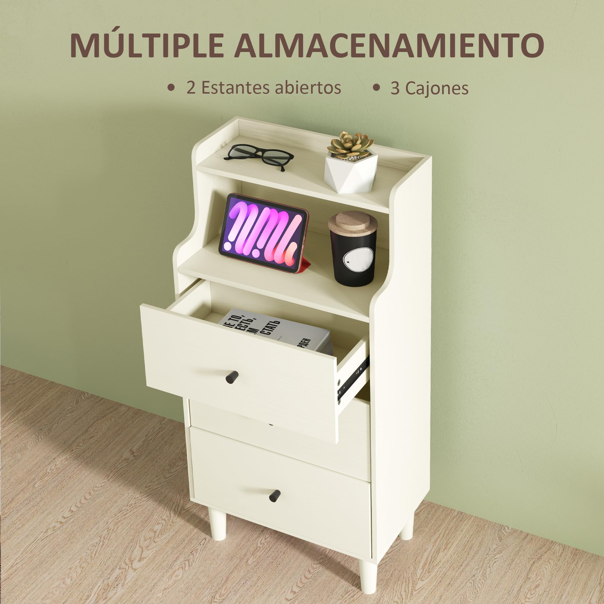 HOMCOM Cómoda con 3 Cajones Dormitorio Estrecha 47x29x95 cm Blanco Veteado