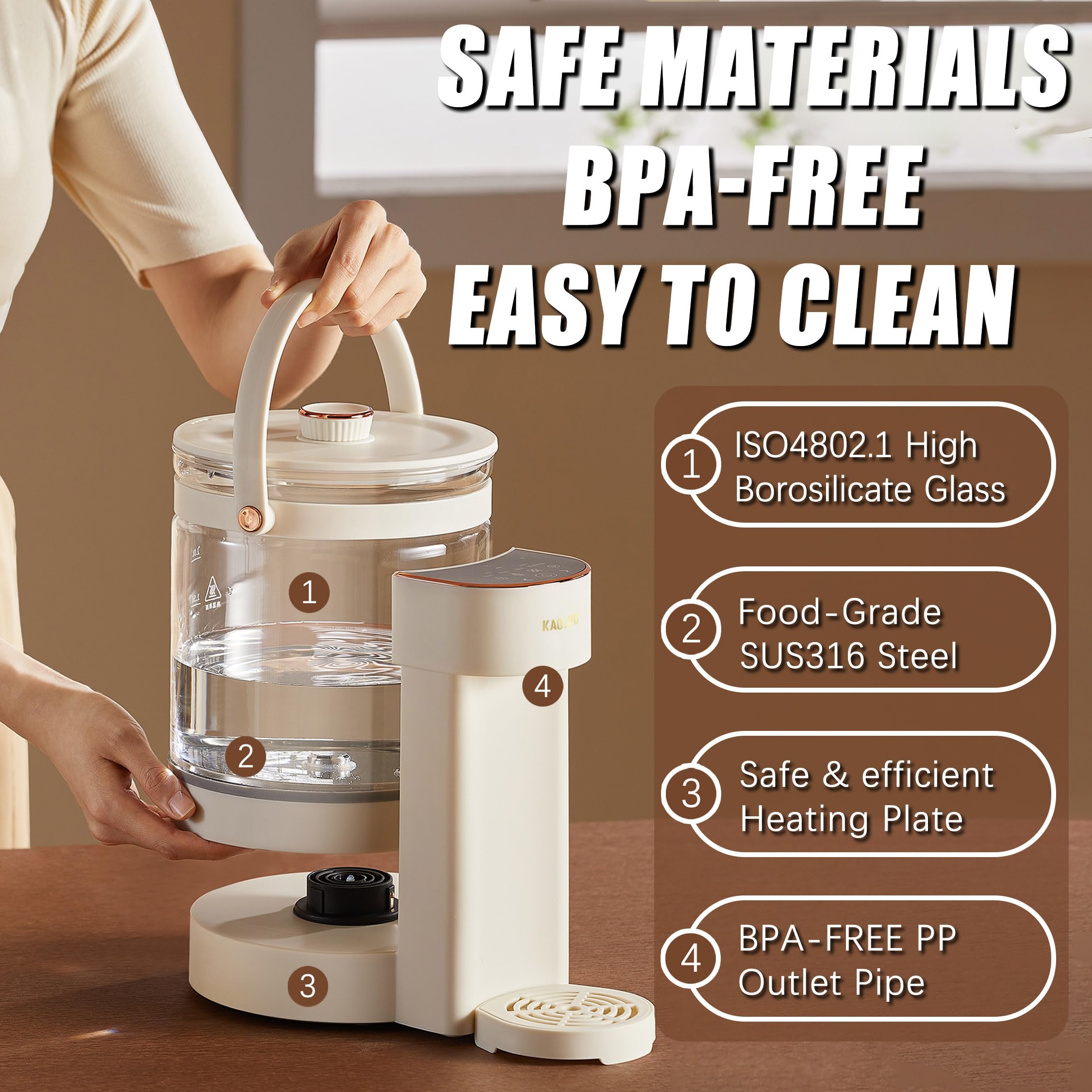 KAOTPO Instant Water Warmer for Baby Formula, Glass Baby Warm Water Dispenser with 1~12 OZ Quantitative Warm Water Value & 100 Temperature Controls, Baby Water Warmer Dispenser with Glass Tank 2.5L