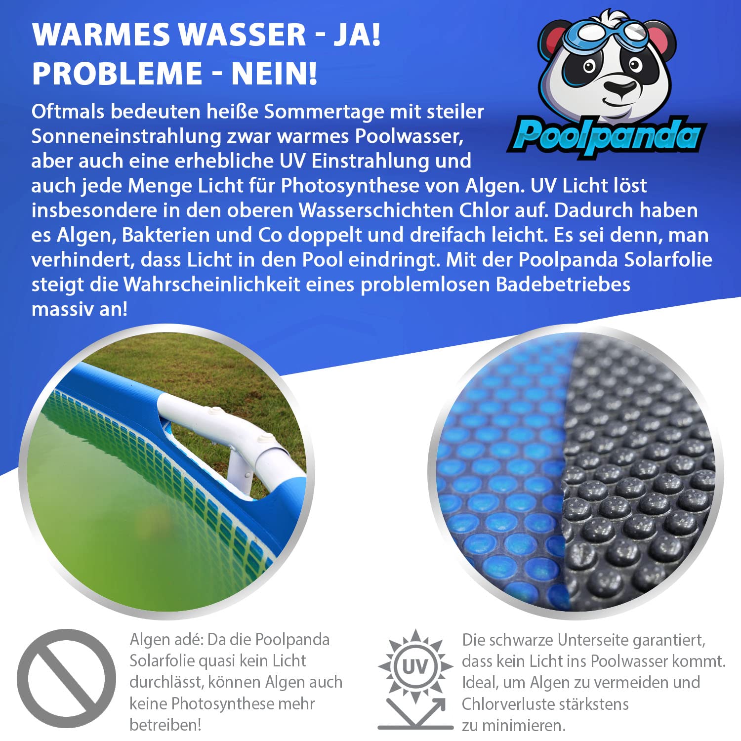 Poolpanda Solarfolie Ø 366 cm schwarz/blau 400my Solarplane Noppenfolie