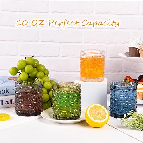 Miniatura 4 de Juego de 6 vasos de cóctel de 10 onzas, cristalería vintage, vasos de vidrio texturizado, vasos de burbujas, vasos de agua, juego de vasos de