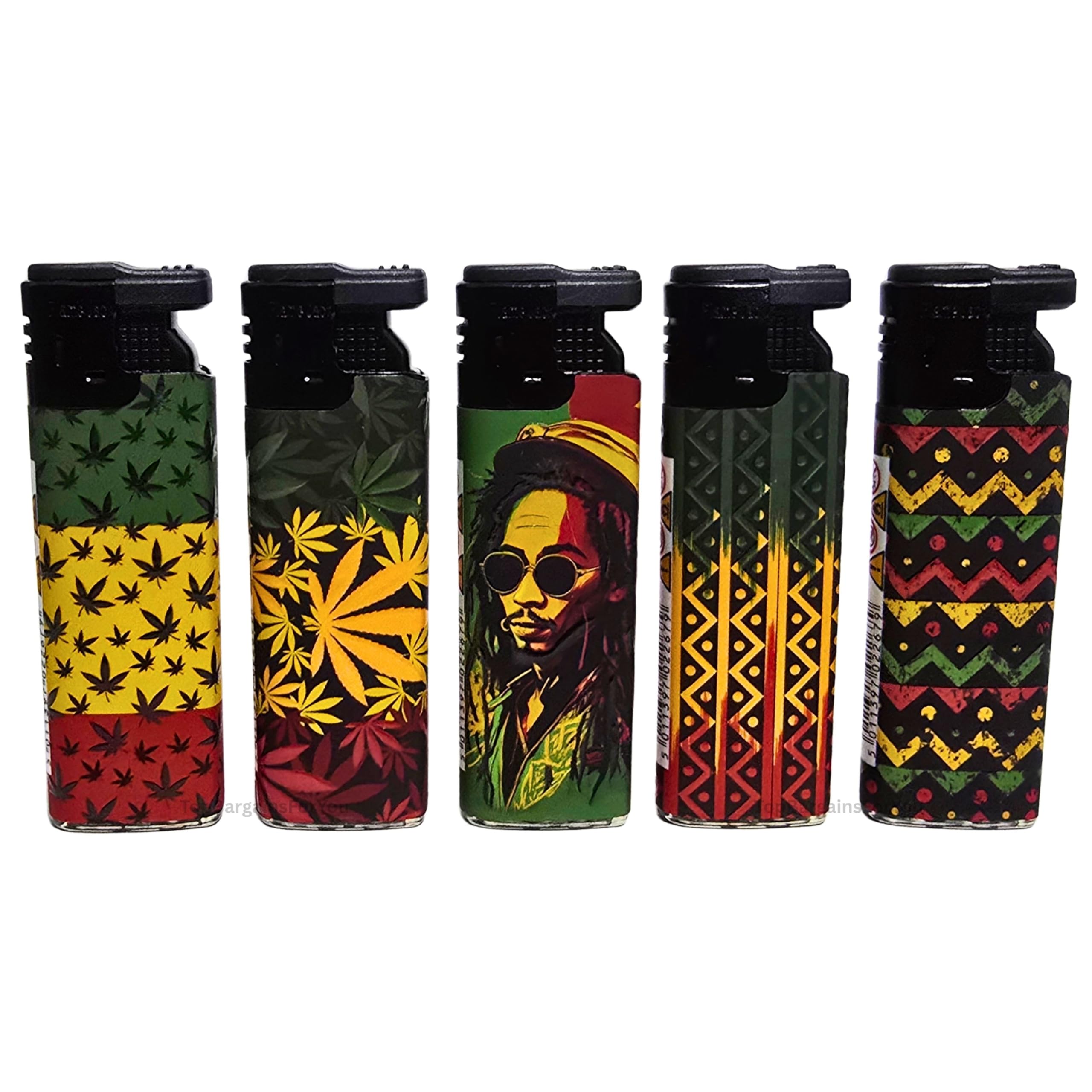 Zactly Multicolor - 5 X Flamejack Colourful Windproof Dustproof Jet Lighters Really Powerful – Limited Edition (Rasta Bob)