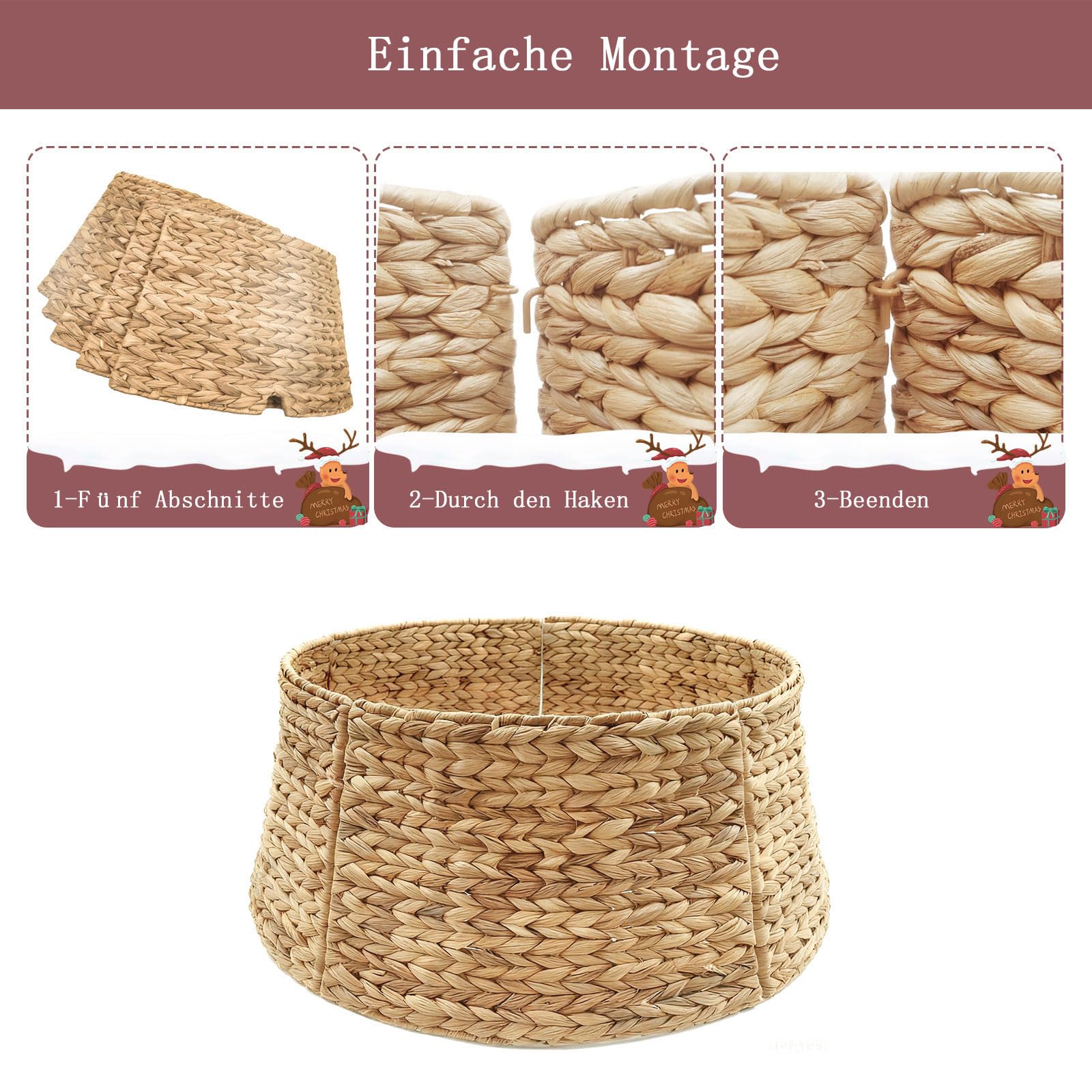 Weihnachtsbaum Korb aus Rattan, Ø 70 cm - Baumrock/Weihnachtsbaumring/Christmas Tree Collar/Weihnachtsbaumständer Abdeckung/Weihnachtsbaumkragen/Tannenbaum Umrandung/Weihnachtsbaum Fuss Verkleidung