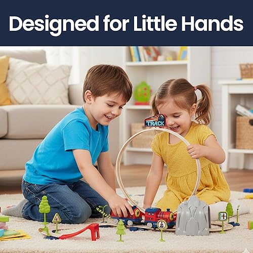 Miniatura 8 de Juego de tren eléctrico para niños de 2 a 4 años de 3 a 5 años - Estación de tren con bucle, puente y letreros - Juguete educativo Montessori de