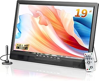 Desobry 19 Inch Portable TV with Antenna, 1080P Small TV with Rechargeable Battery, HDMI AV Input, USB Port, Outdoor with Built-in Stand, 12V tv for campervan/bedroom/kitchen/camping/motorhomes