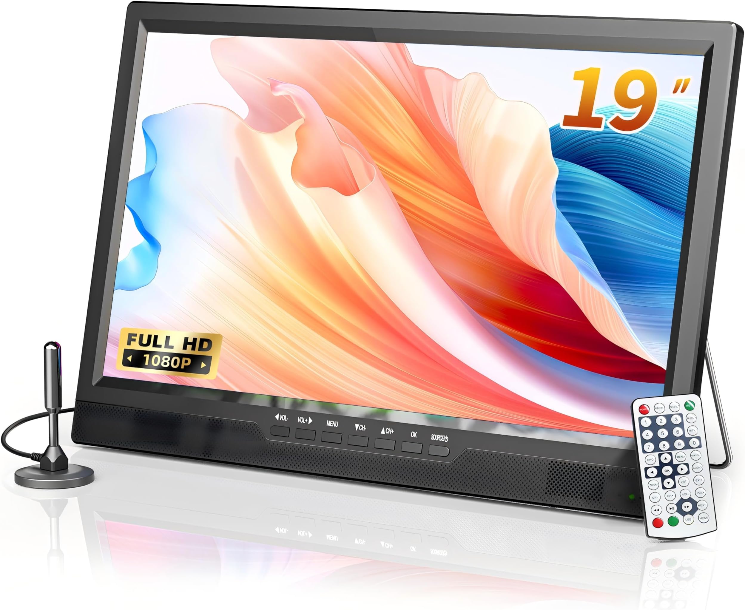 Desobry 19 Inch Portable TV with Antenna, 1080P Small TV with Rechargeable Ba...