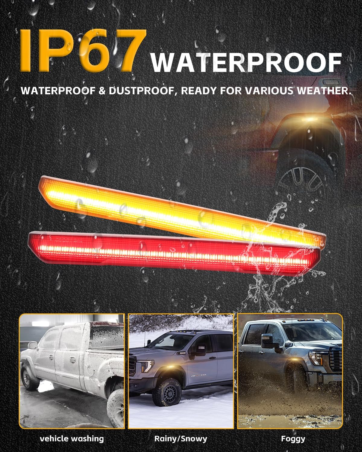 4 PCS Smoked LED Side Marker Light for Sierra 2500HD 3500HD 2020-2024, Full LED Strip Amber Front & Red Rear Bumper Light, Pickup Truck Fender Driver Passenger Sidemarker Lamps, Car Accessory