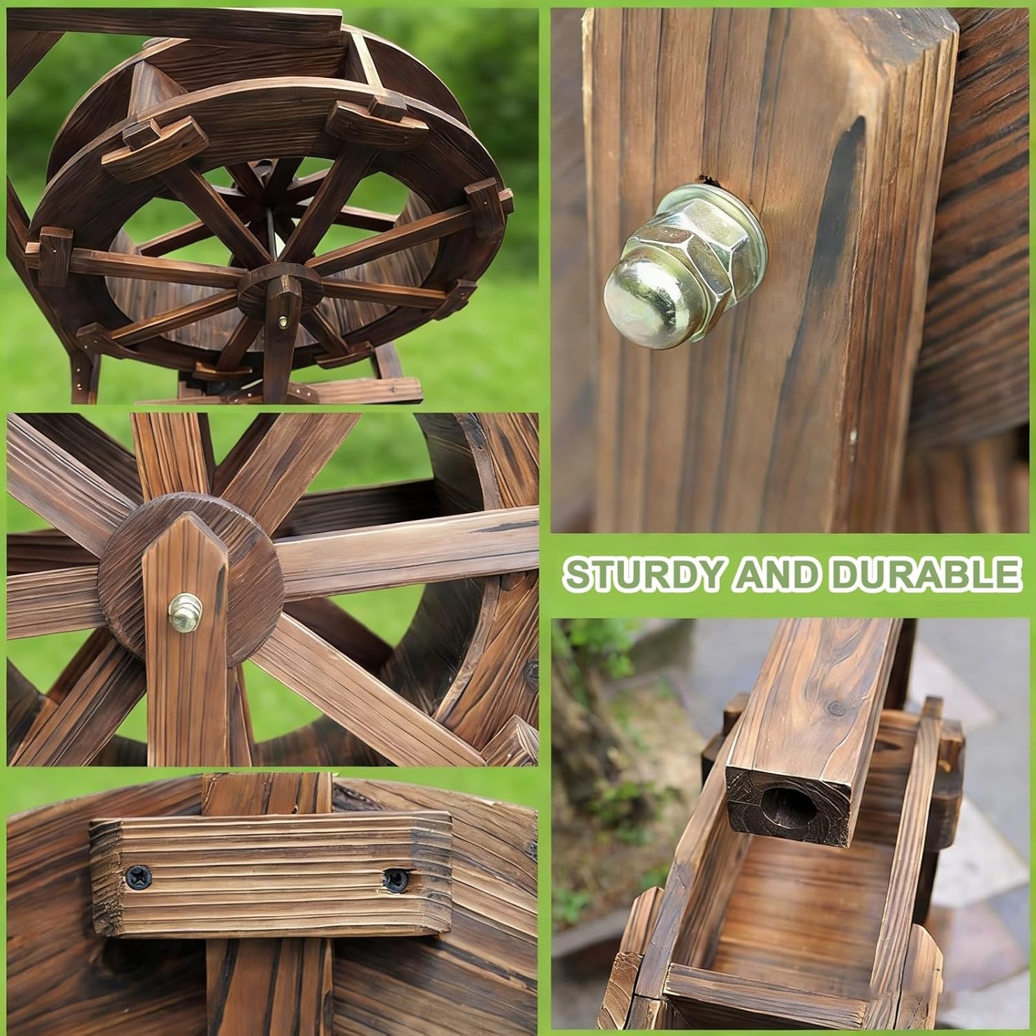 Water Wheel Garden Fountain, Wood Waterwheel with Stand for Outdoor Patio, Vintage Water Feature for Pond and Pool, Decorative Circulation Fountain(20cm)