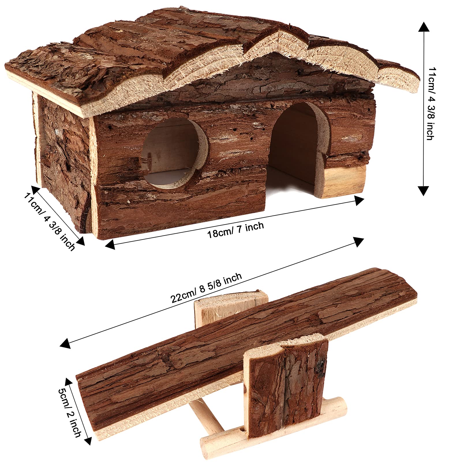 ZALALOVA Hamster-Kauspielzeug mit Holzhaus, 17 Stück Naturholzversteck, Futterschale, Aktivitätsspielzeug für Hamster, Chinchilla, Meerschweinchen, Ratten und andere Kleintiere