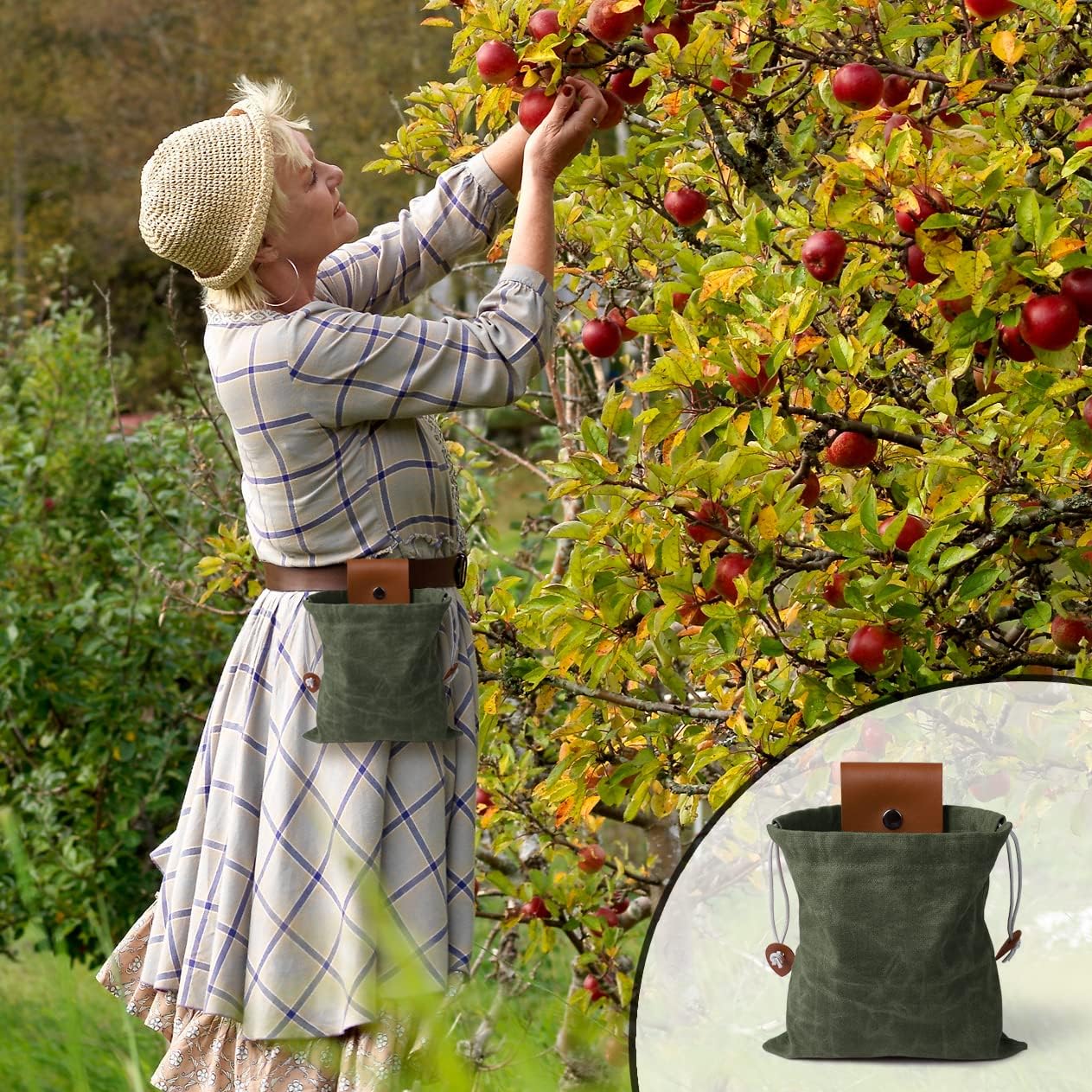 Foraging Bag, Outdoor Picking Fruit Bags, Waxed Canvas Foraging Pouch, Foldable Leather Belt Pouch with Drawstring Multi-Purpose Picking Bag for Camping, Shells, Treasures, Travel, Hiking - Image 6