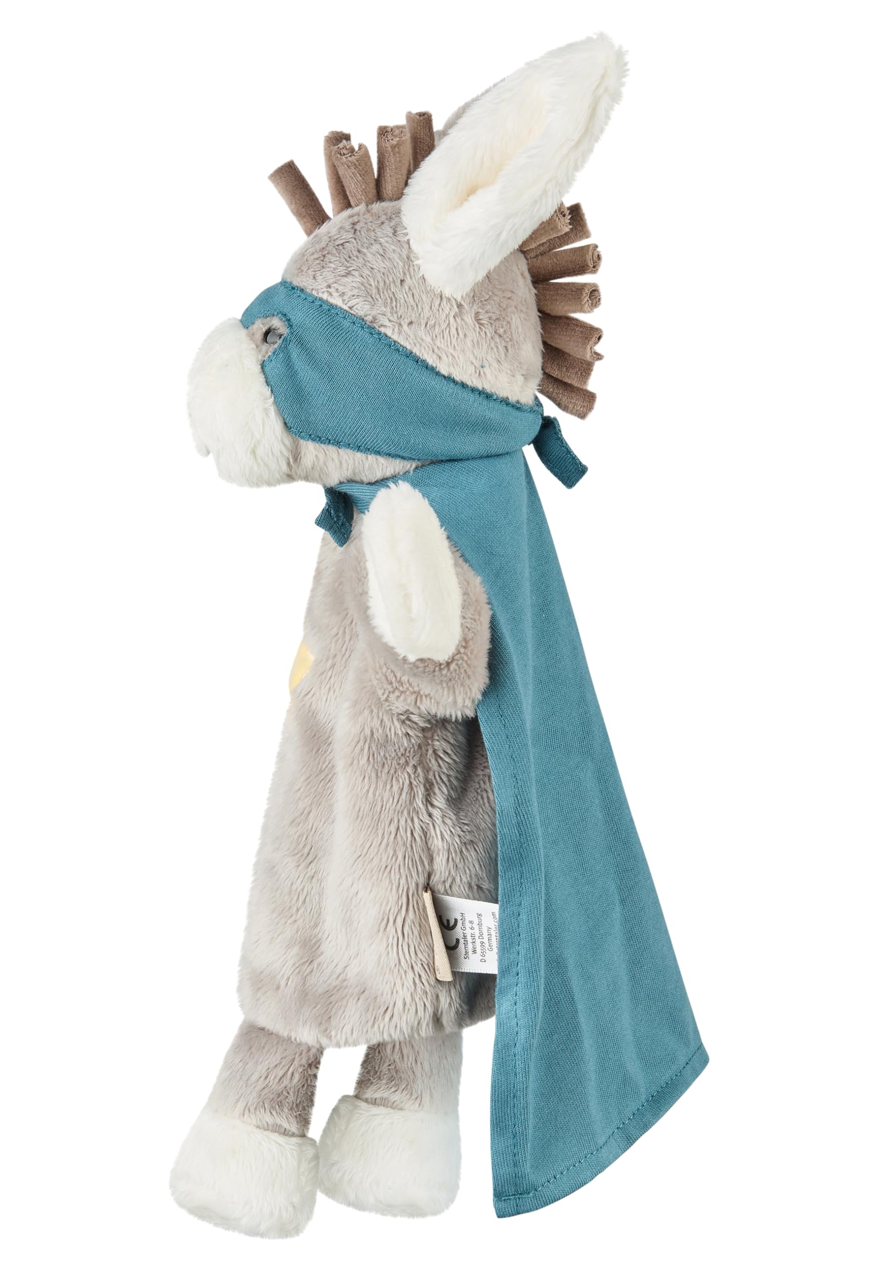 Sterntaler Handpuppe Superheld Emmi aus weichem Flausch, Kinder- und Babyspielzeug, wattierter Kopf, Stickerei auf dem Bauch, Cape und Maske, 34,5 × 27 × 10 cm – grau