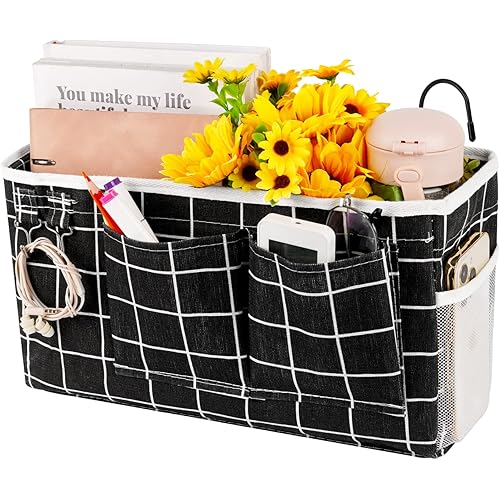 Loghot Bedside Caddy/Bedside Storage Bag Hanging Organizer for Bunk and Hospital Beds,Dorm Rooms Bed Rails,Can be Placed Glasses,Books,Mobile Phones,Keys (Black Lattice)