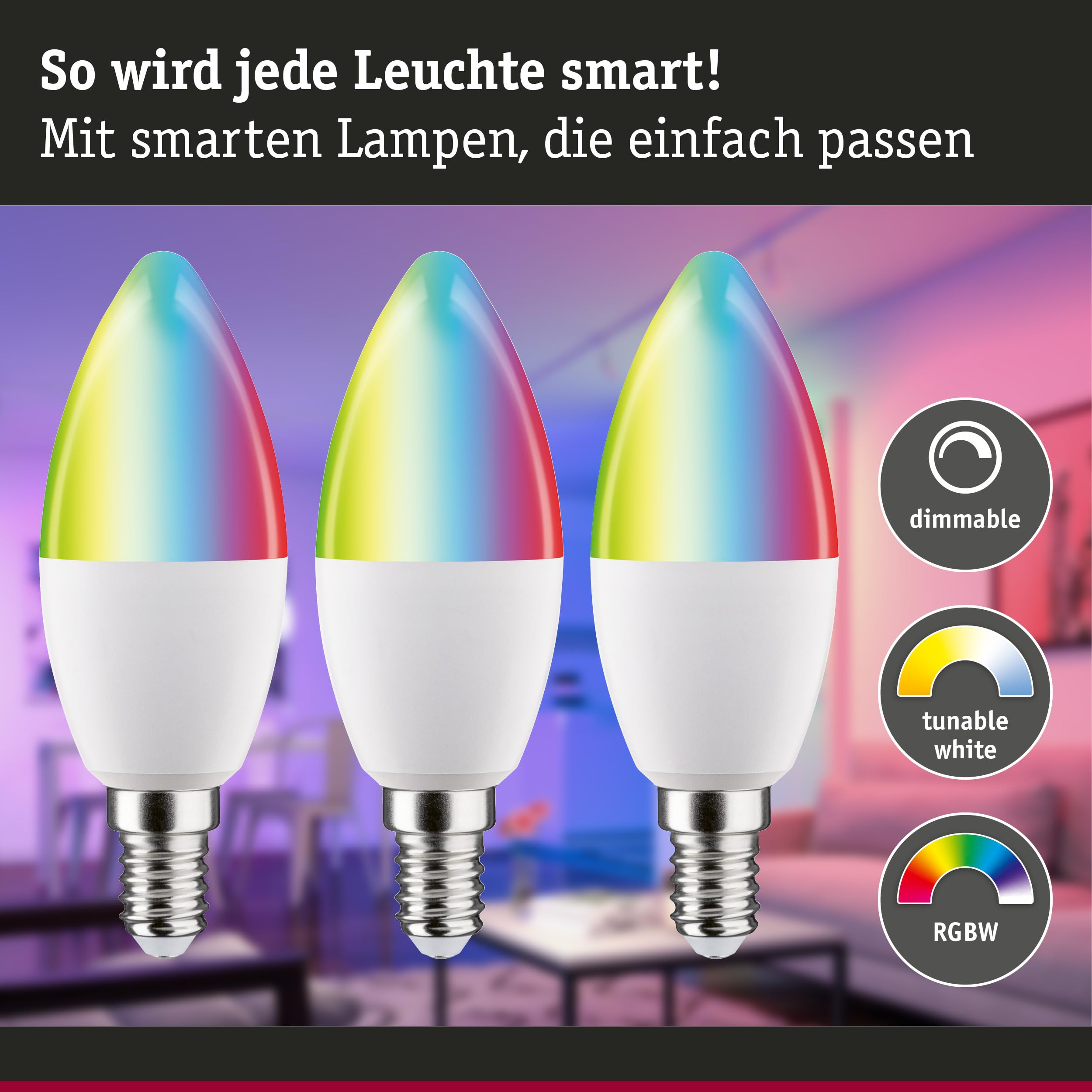 Paulmann 29152 Bombilla LED estándar 230V Smart Home Zigbee, E14, 3x470lm, 3x5W, RGBW+, regulable, mate, fuente de luz