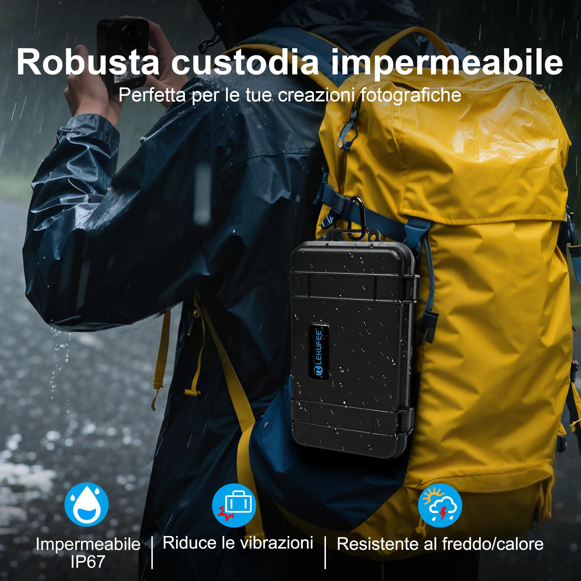 LEKUFEE Custodia Rigida da Viaggio Impermeabile per DJI Osmo 360, Custodia multifunzione per batteria 2 di Osmo Action e altri Accessori (Solo Custodia & Borsa)
