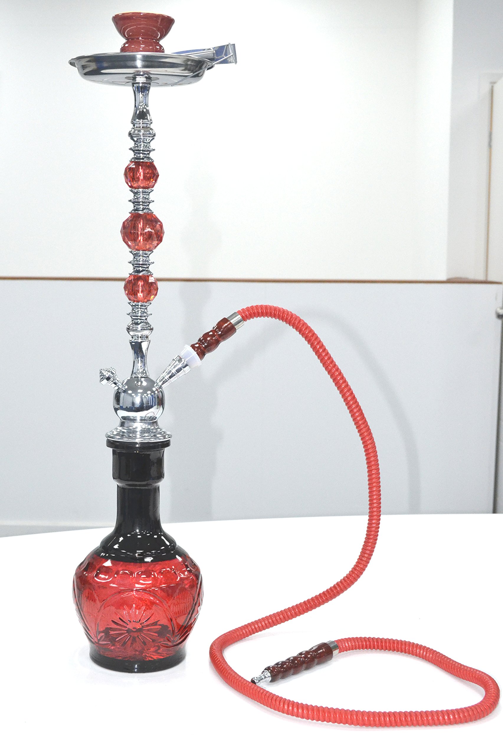 Shine Red Shishas Smoking Nicotine Free - Hookah Pipes Extra Large 70Cm Height And 1 Hose Shisha Puffs - Color May Vary (Design-153)