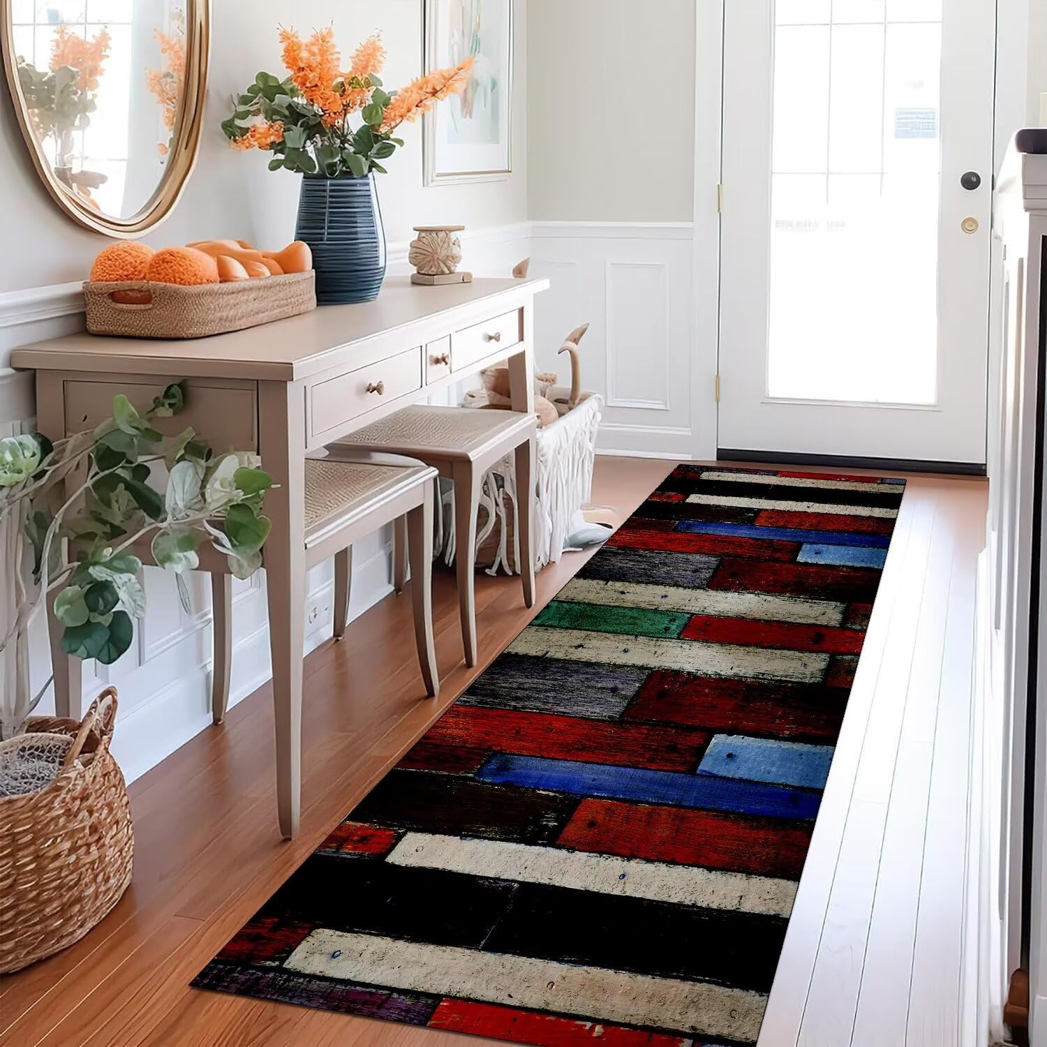 Tappeto lungo e antiscivolo, lavabile, per cucina e corridoio, tappeto da cucina personalizzabile, colore nero, rosso, blu, 50 x 200 cm