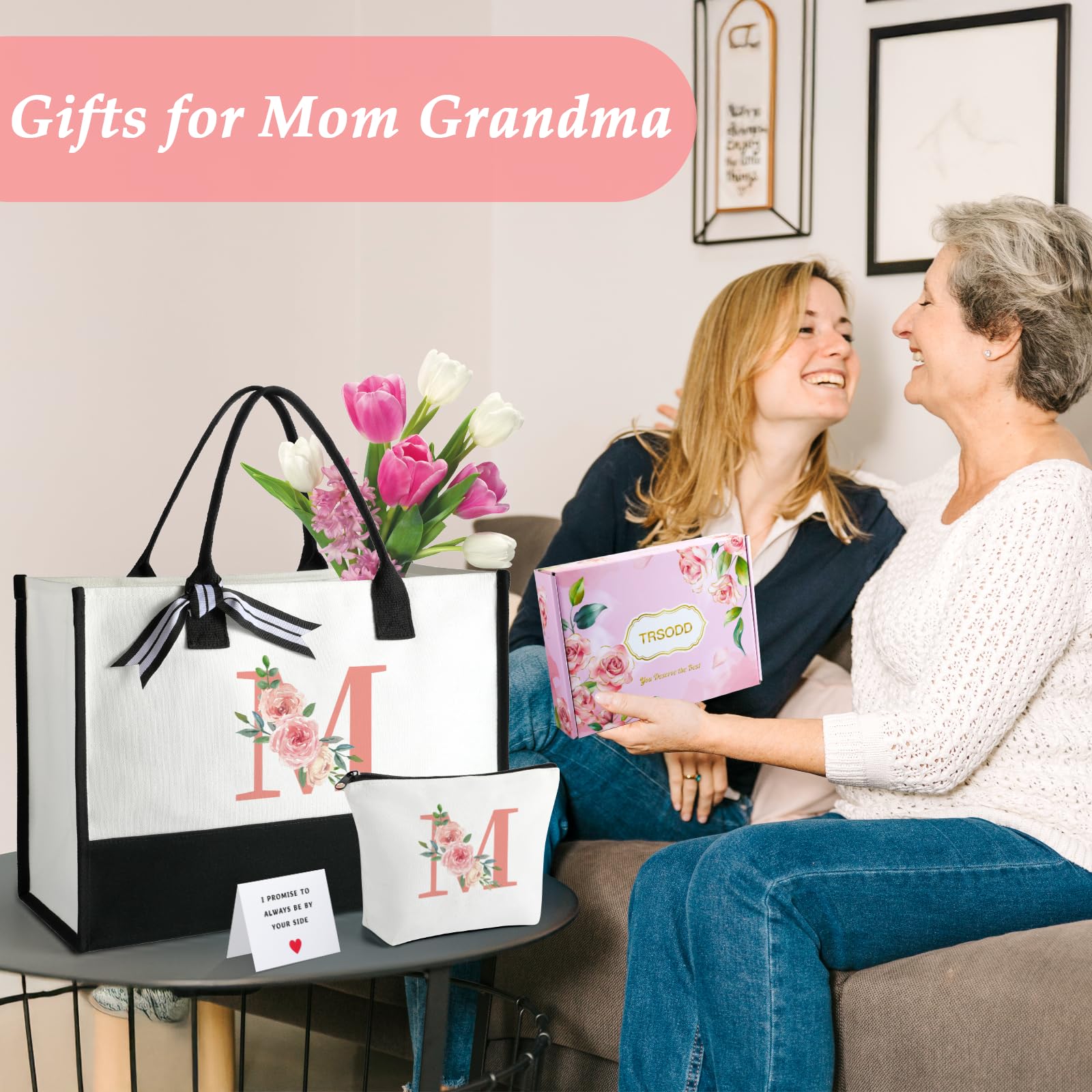 Birthday Gifts for Women Mothers Day Gifts for Mom Wife Grandma Daughter Sister Friends Bridesmaid Teacher Appreciation Tote Bag and Makeup Bag