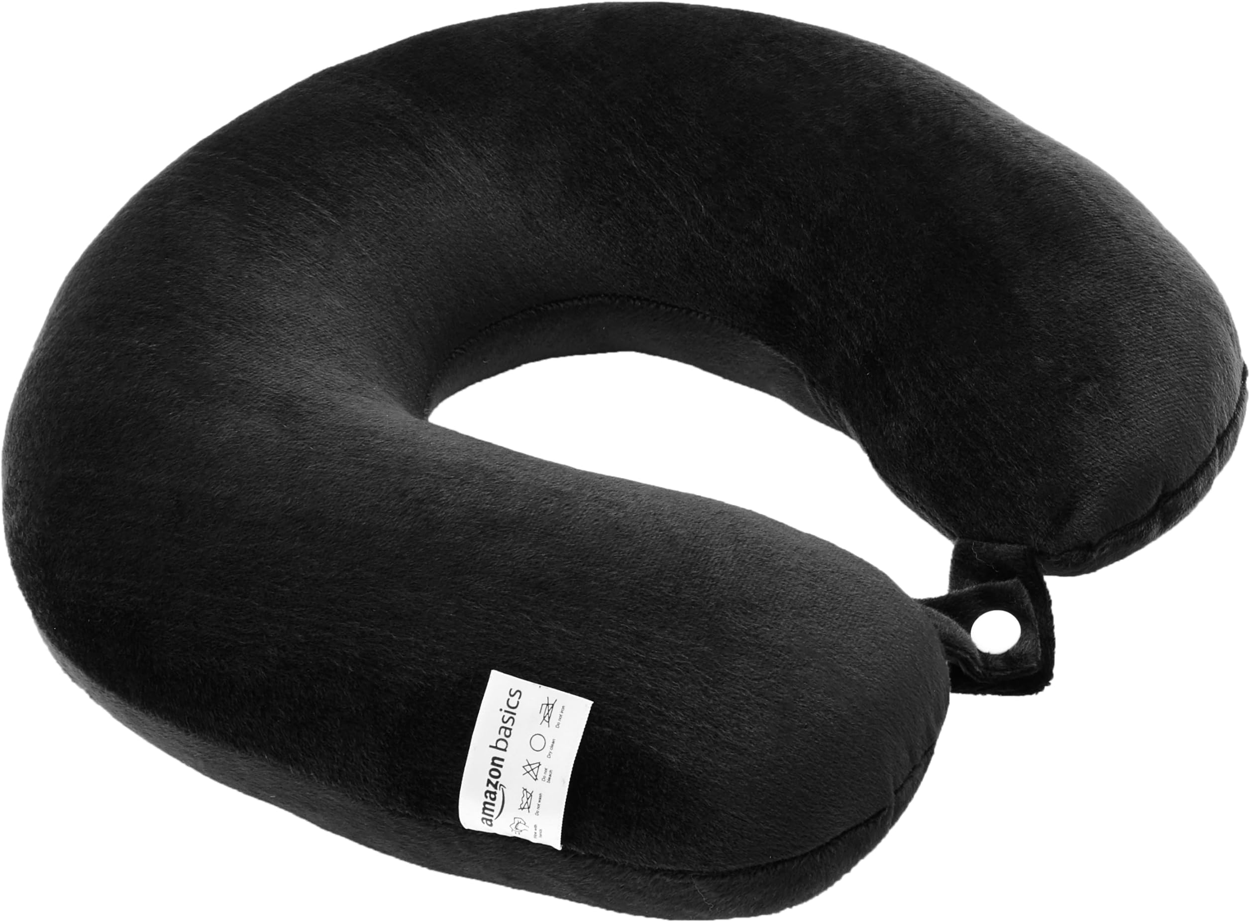 Amazon Basics Travel Neck Pillow Comfortable l Soft Velvet Fabric| Black
