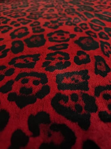 Gamuza de terciopelo suave impreso respaldo suave para ropa y tapicería 14 oz. Tela (JAGUAR, RED)