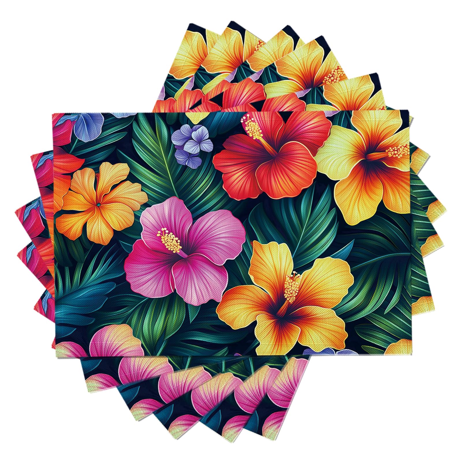 Set di 8 Tovagliette Americane Lavabili Cotone Lino Ibisco - Tovaglietta Americana Resistenti al Calore Durevole Fiori tropicali - per Colazione Pranzo 30×45 cm