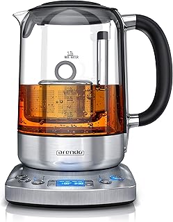 Arendo - Bouilloire Électrique 1,7L, théière en verre, thermostat 70°-100° par incrément de 5°, filtre à thé avec infusion automatique, minuterie 24h, maintien au chaud 30min acier inoxydable sans BPA