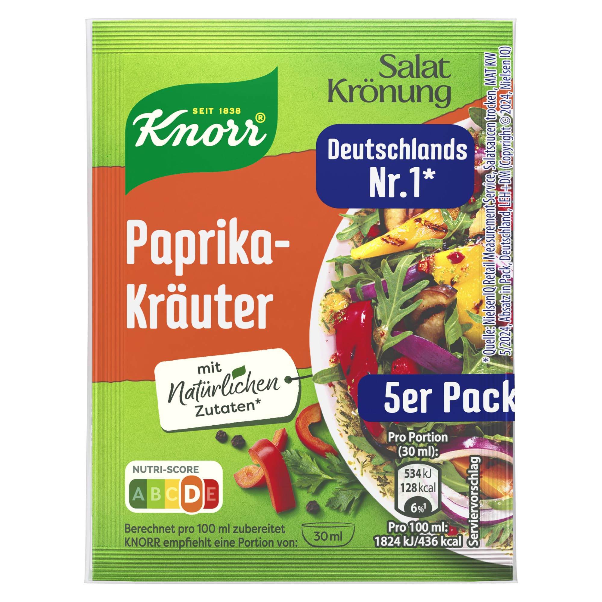 Knorr Salatkrönung Paprika Kräuter für ein leckeres Salatdressing mit natürlichen Zutaten* 5 x 3 Portionen 15 Stück